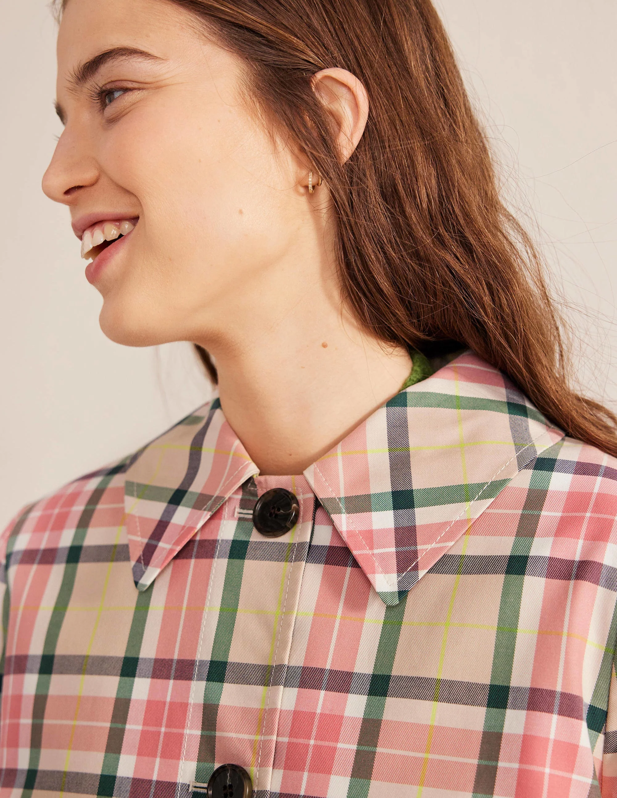 Collared Check Cotton Coat-Check - Image 2