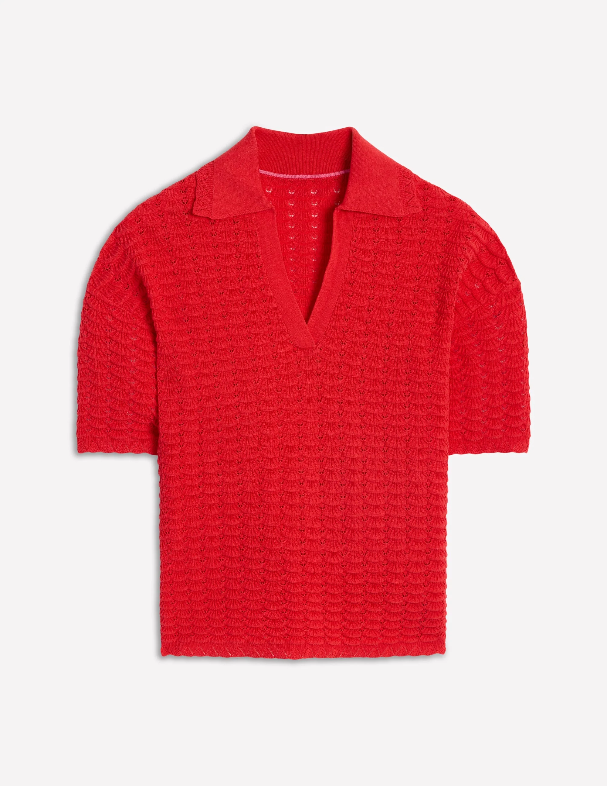 Collared Henley Jumper-Strawberry Tart Red - Image 6
