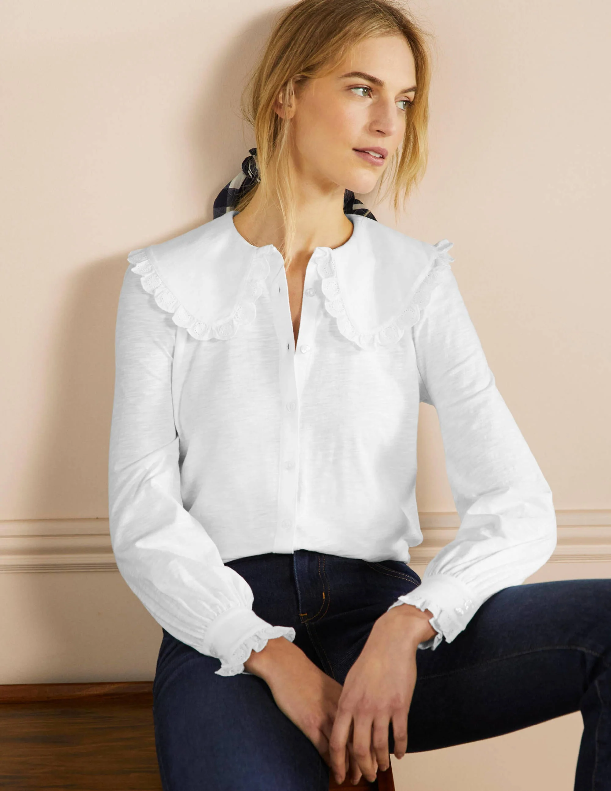 Collared Jersey Shirt-White - Image 4