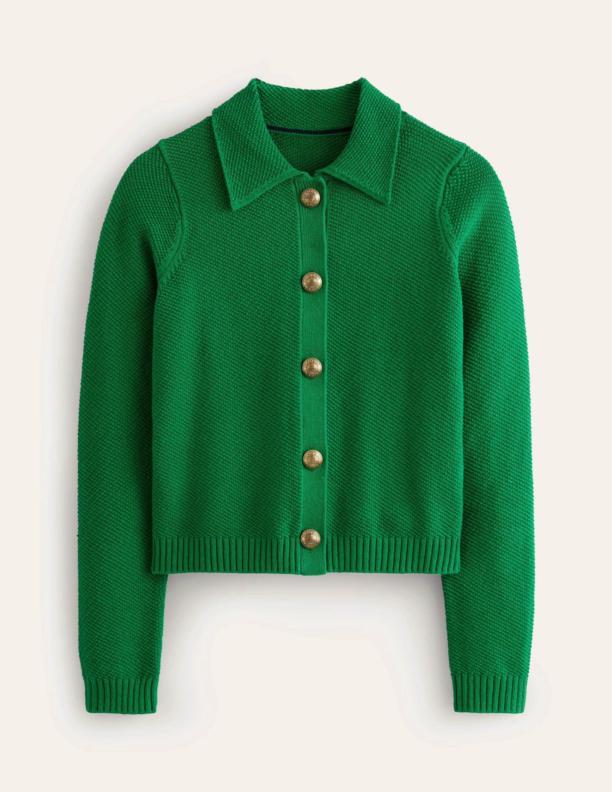 Collared Knitted Cardigan-Rich Emerald Green - Image 5