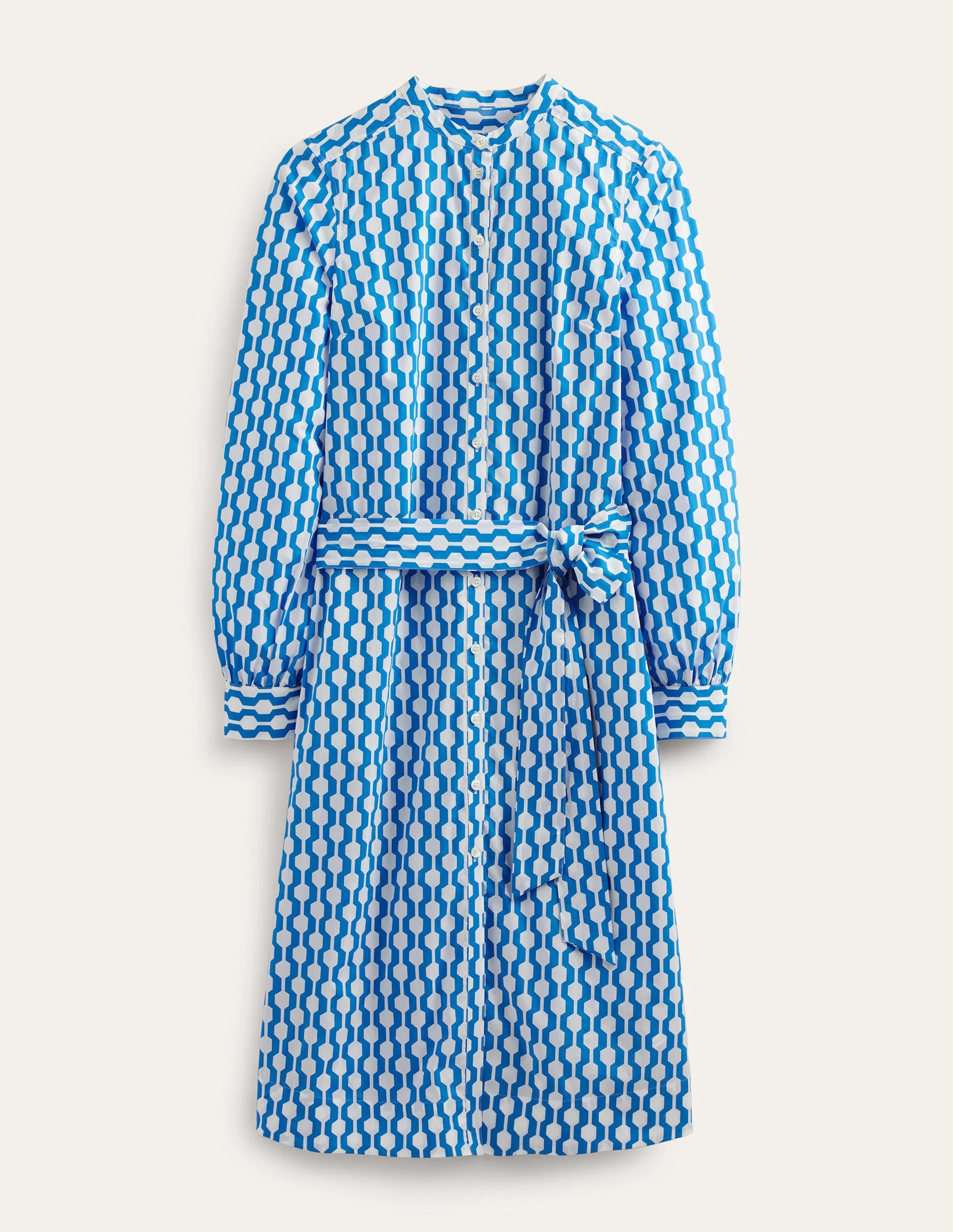 Collarless Midi Shirt Dress-Moroccan Blue, Geo Azure - Image 6