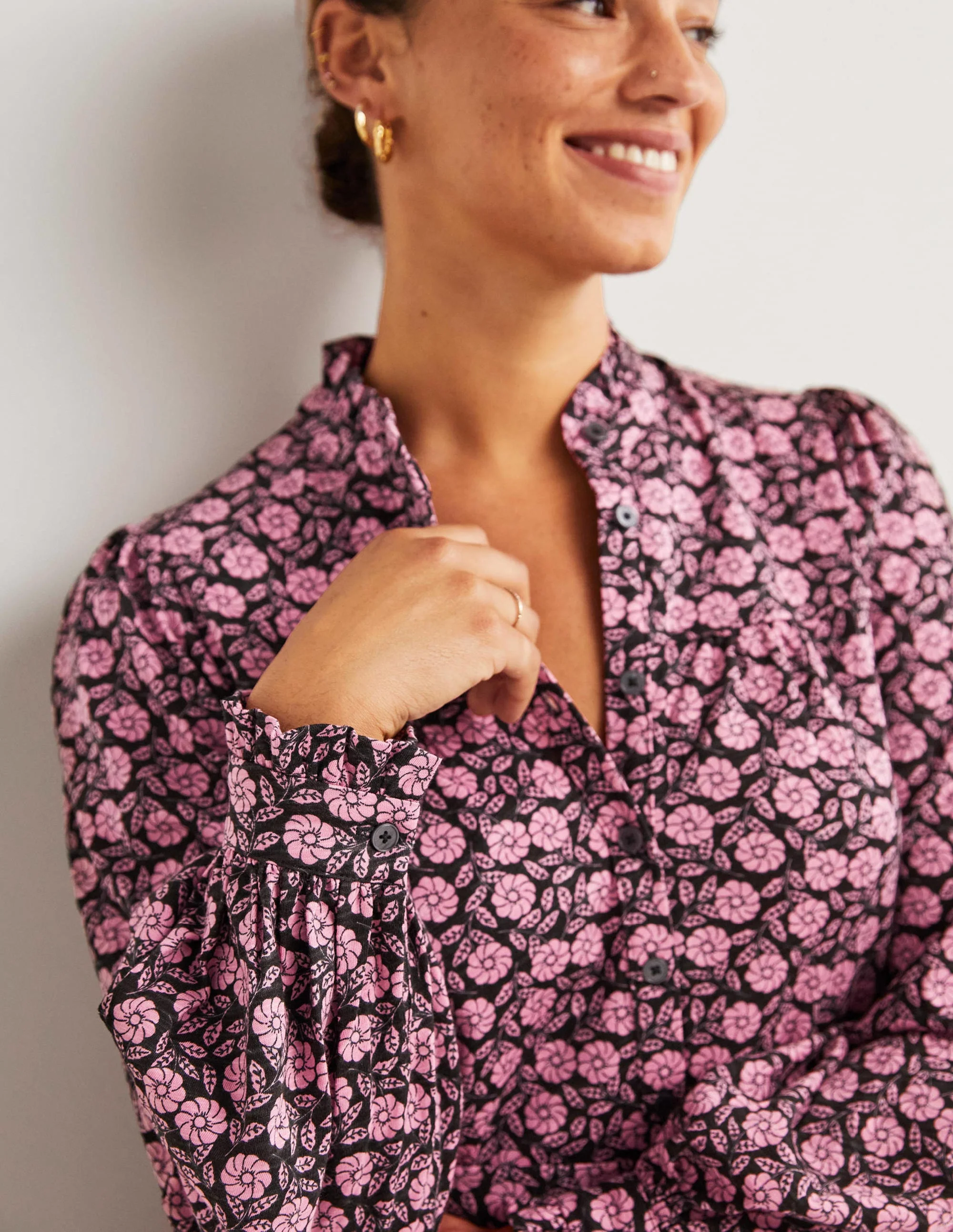 Column Jersey Midi Shirt Dress-Wild Rose, Botanica - Image 2