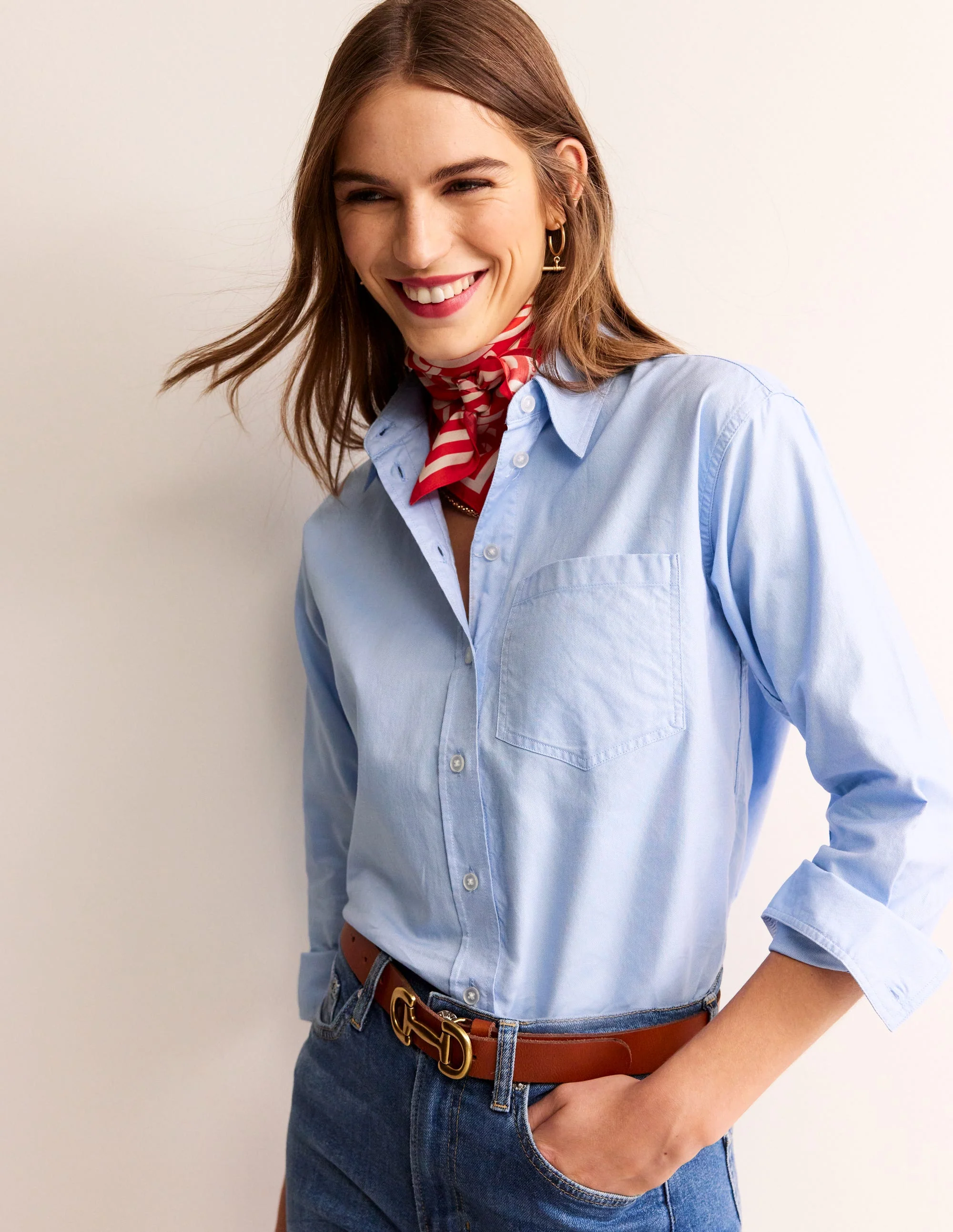 Connie Relaxed Cotton Shirt-Blue Oxford - Image 4