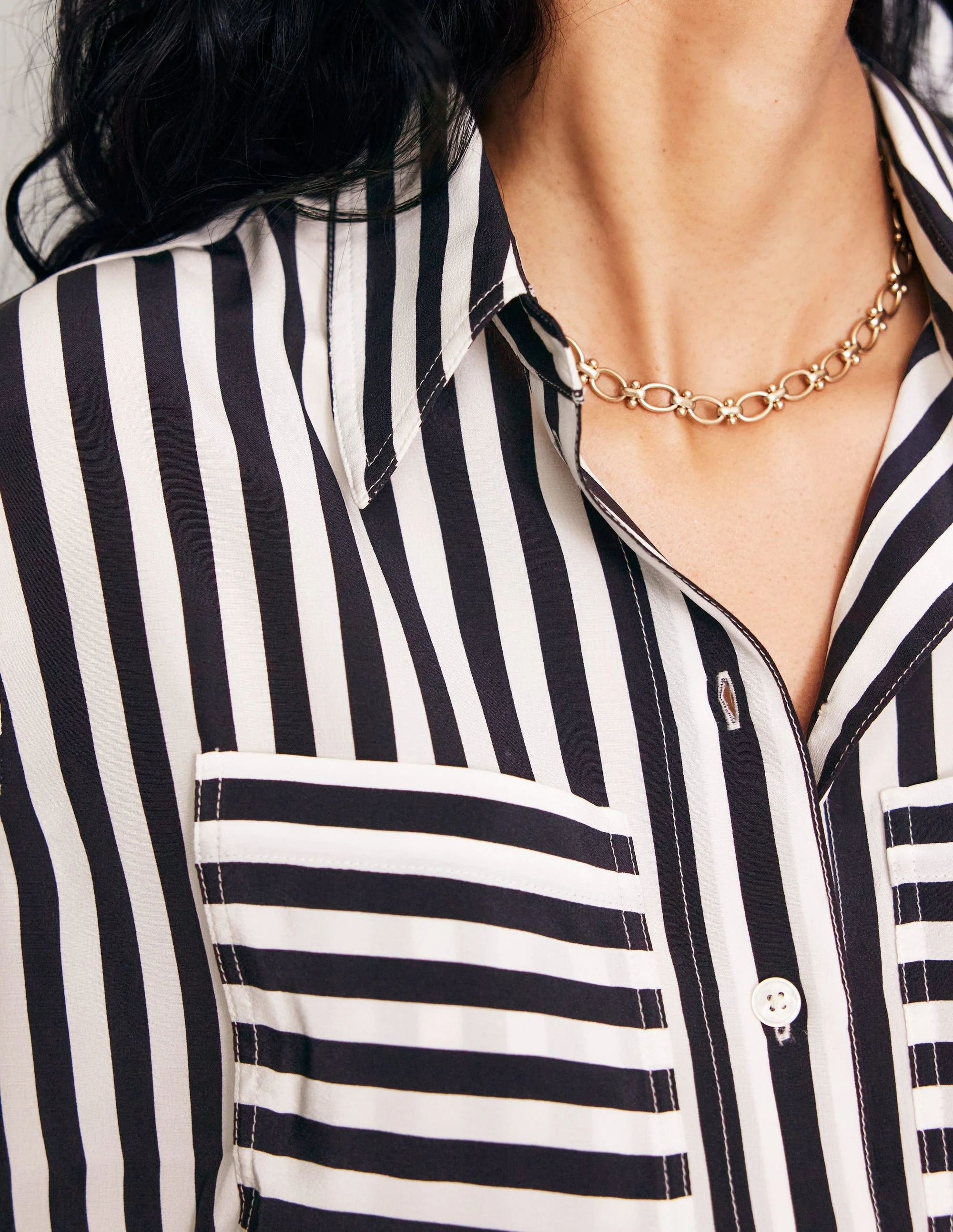 Connie Relaxed Silk Shirt-Navy Stripe - Image 2