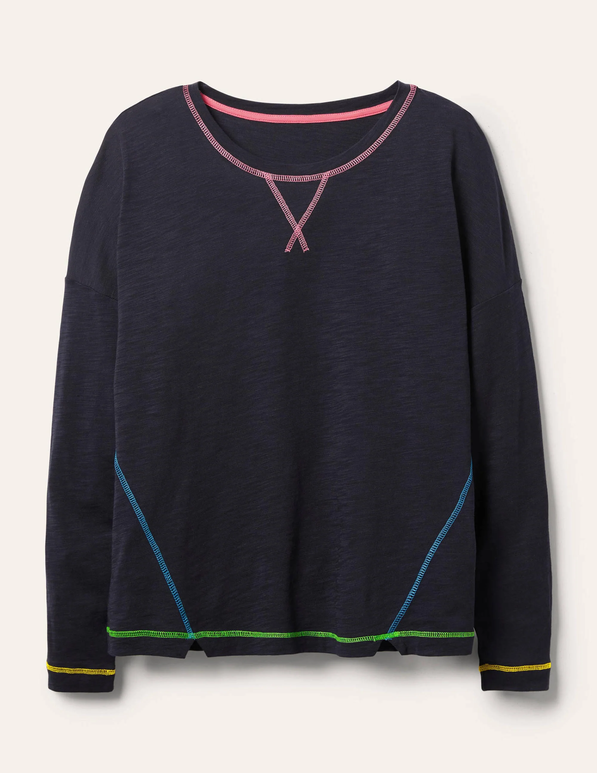 Contrast Stitch Jersey Top-Navy - Image 5