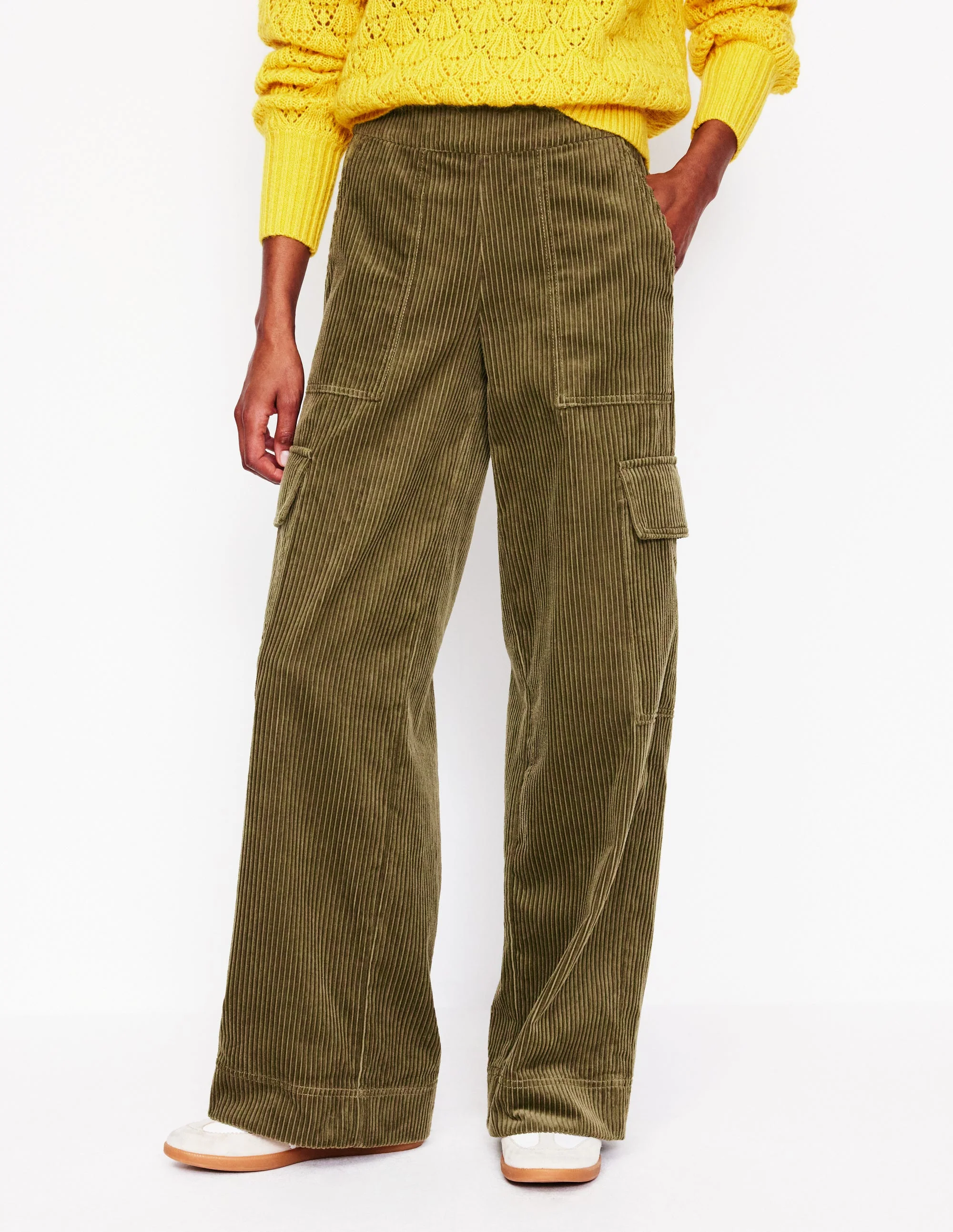 Cord Pull-on Trousers-Olive Khaki - Image 4