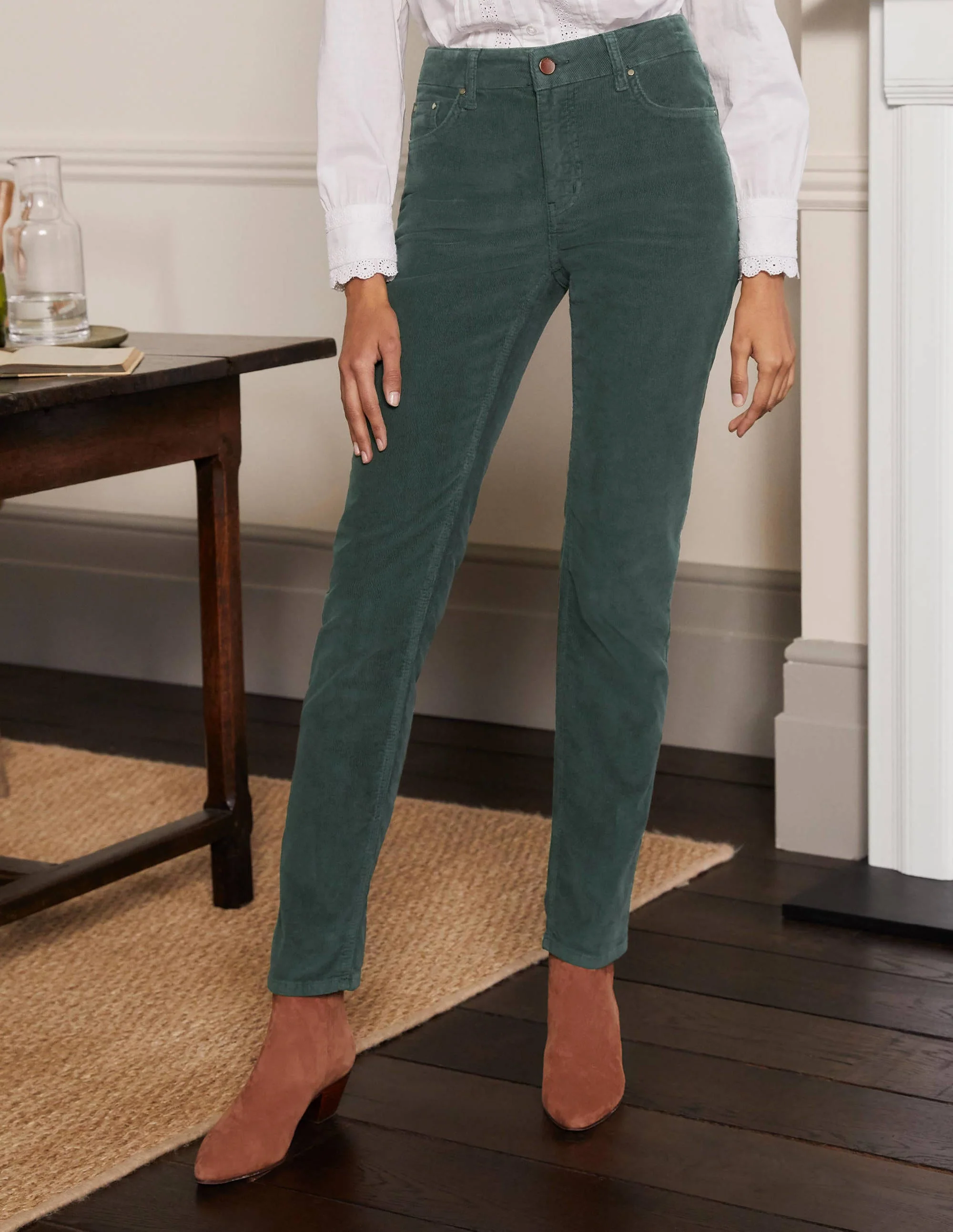 Corduroy Slim Straight Jeans-Wellington Green