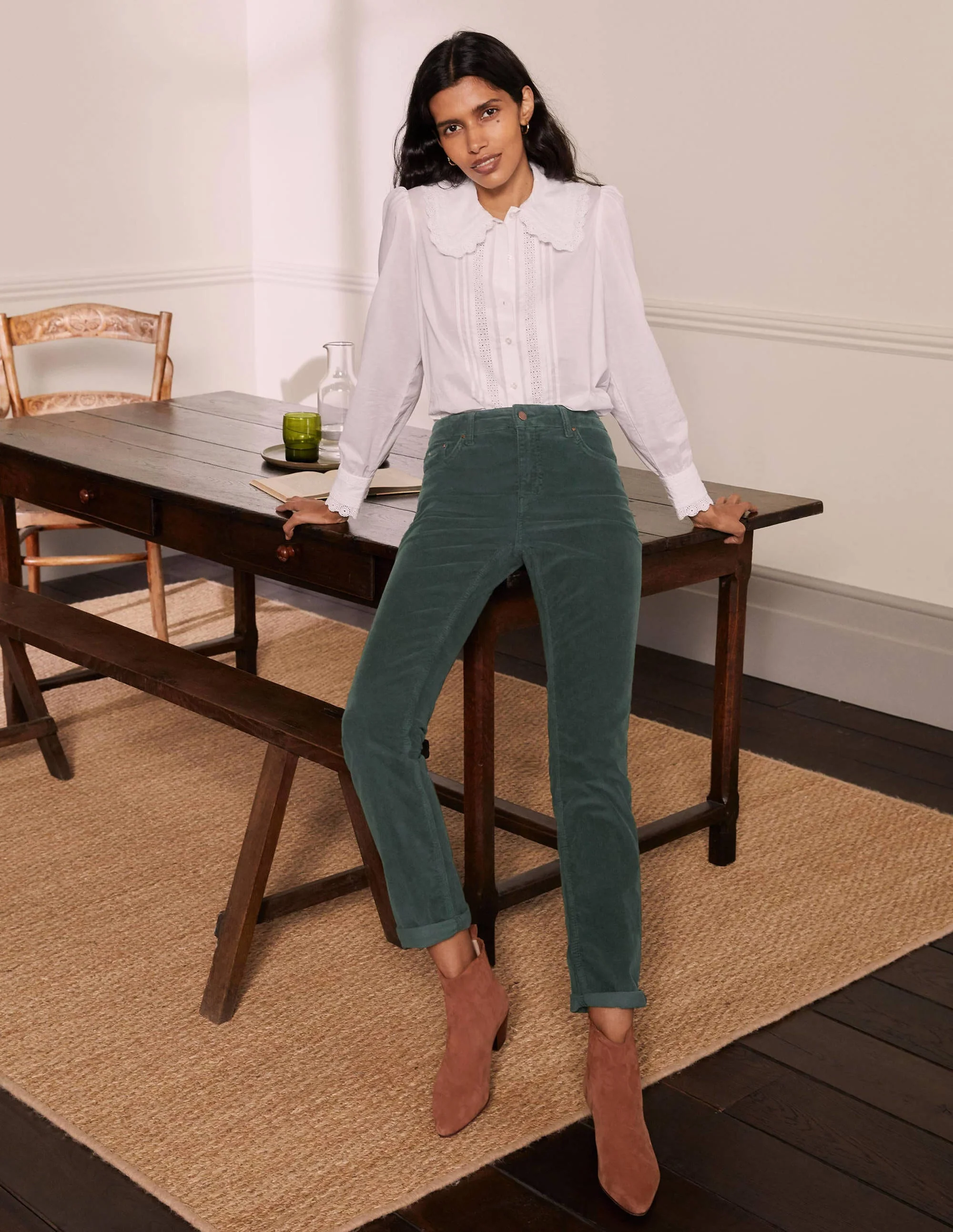 Corduroy Slim Straight Jeans-Wellington Green - Image 4