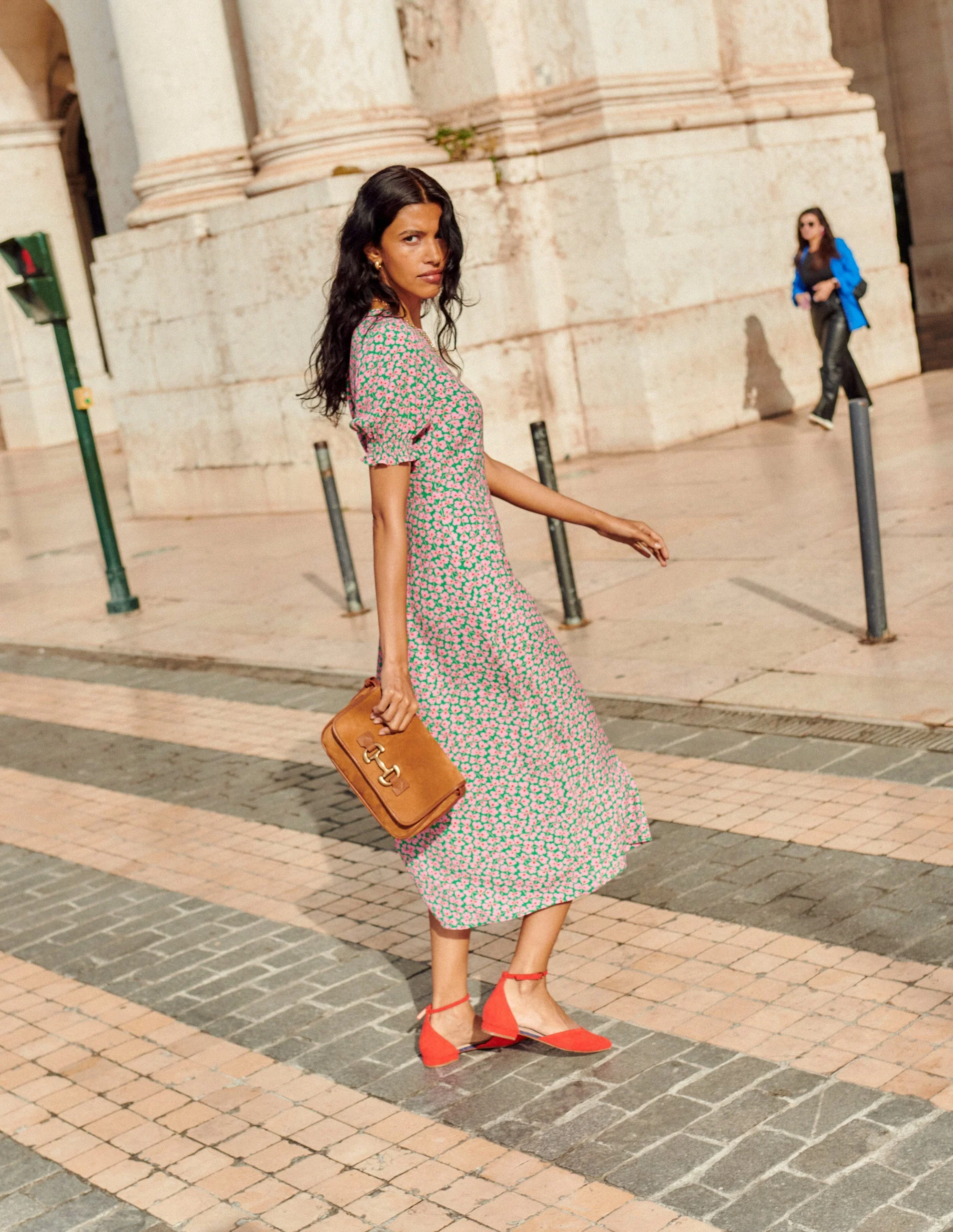 Corinne Midi Tea Dress-Mauve and Green, Clover Whirl - Image 5