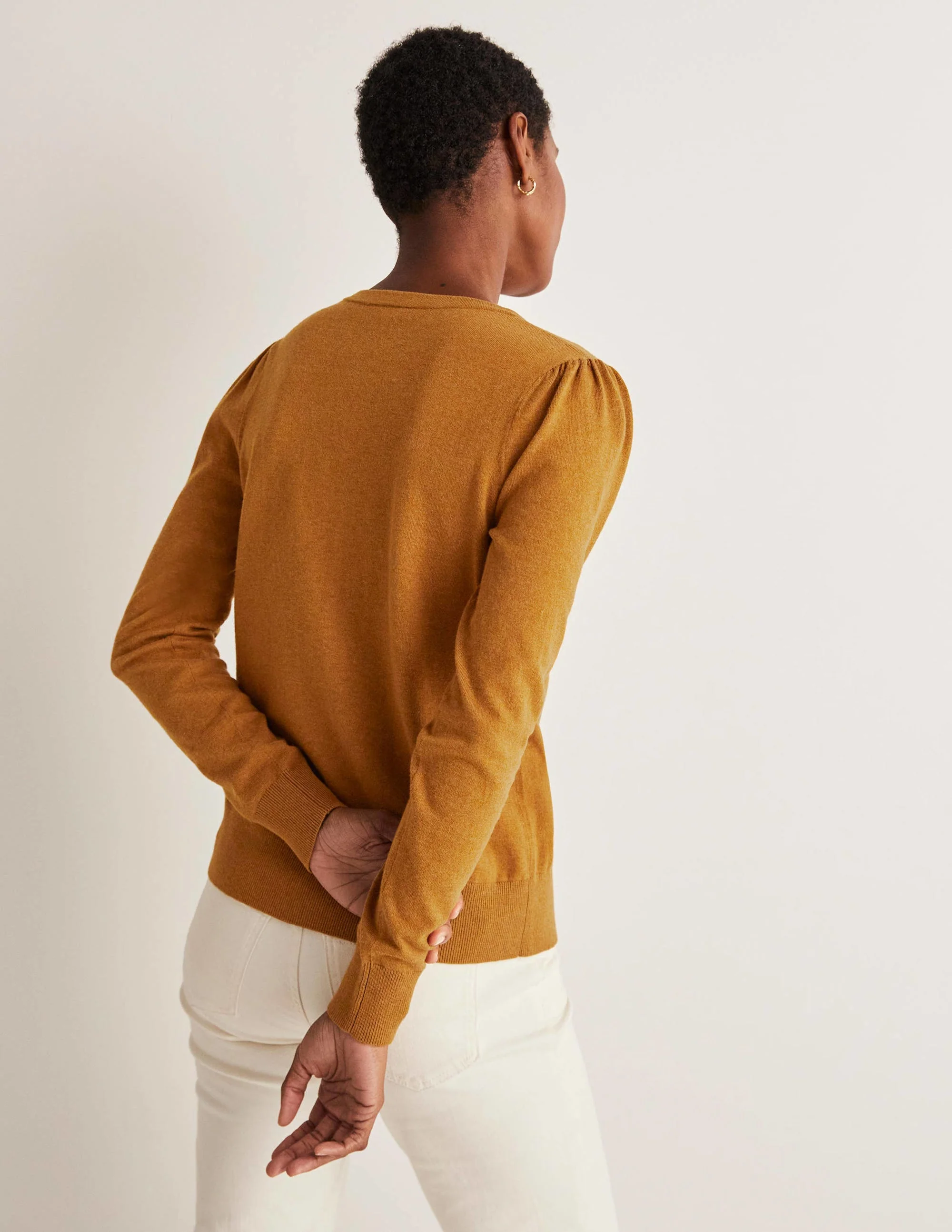 Cotton Crew Neck Cardigan-Butterscotch Brown Melange - Image 7