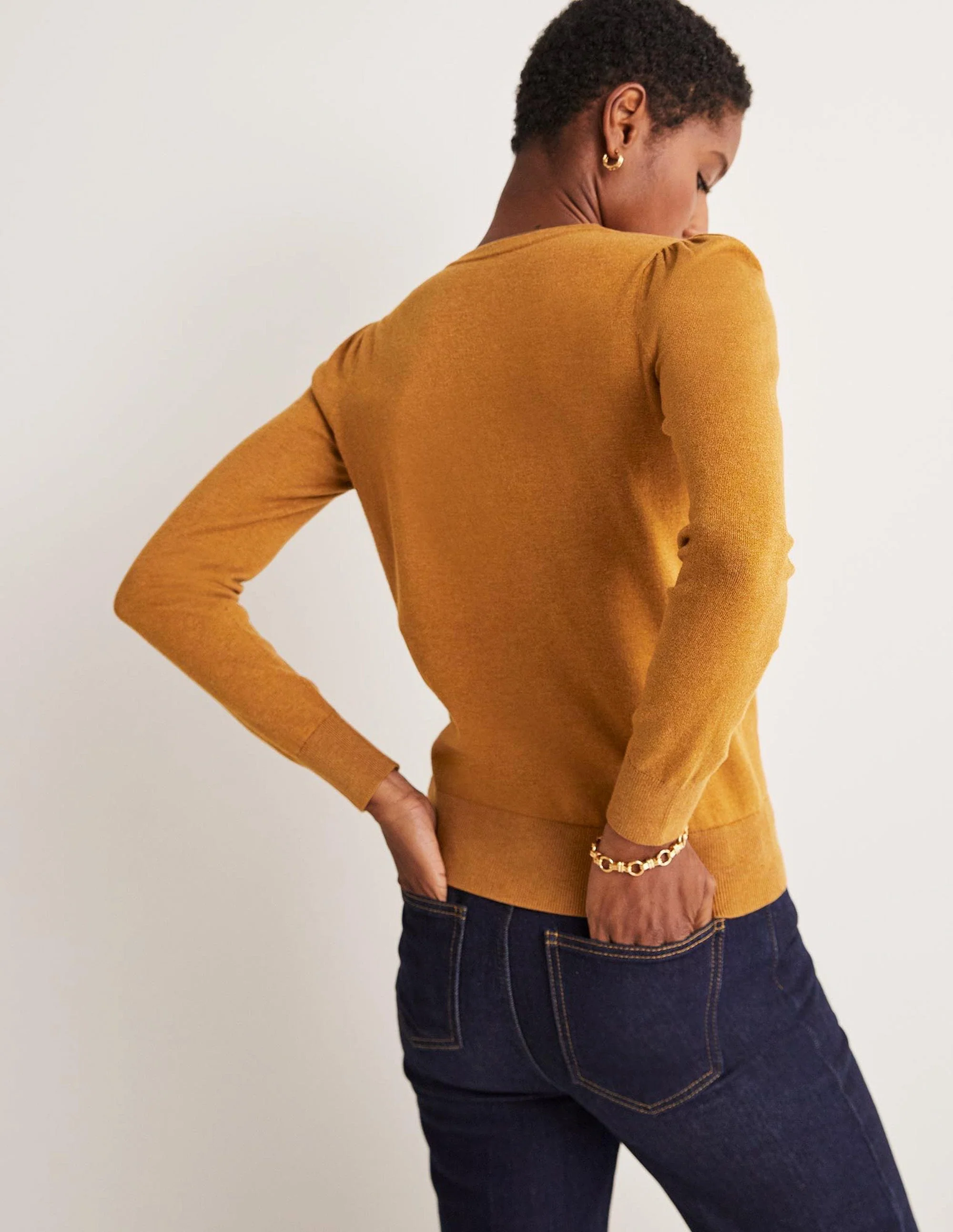 Cotton Crew Neck Jumper-Butterscotch Brown Melange - Image 3