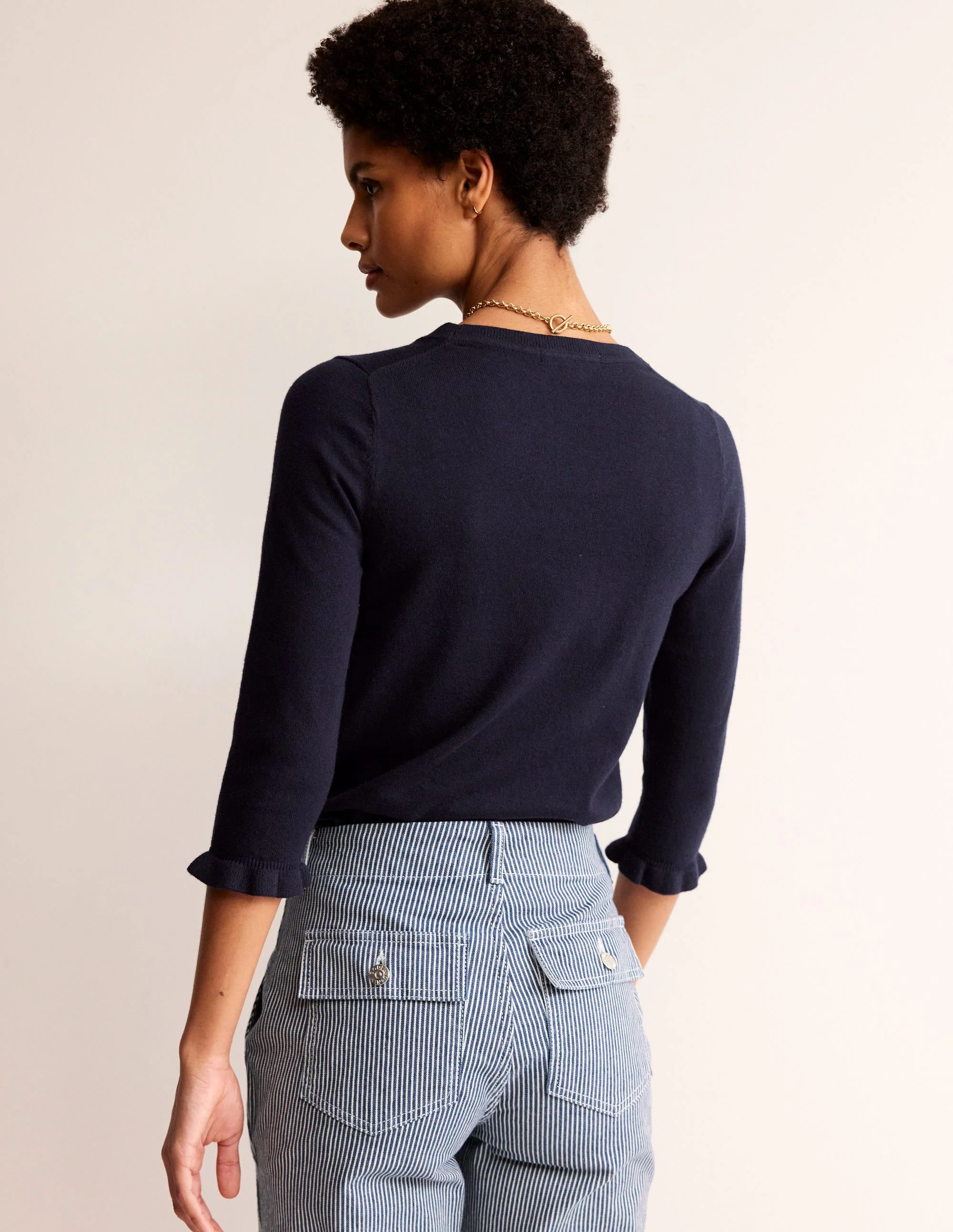 Cotton Merino Frill Jumper-Navy - Image 3