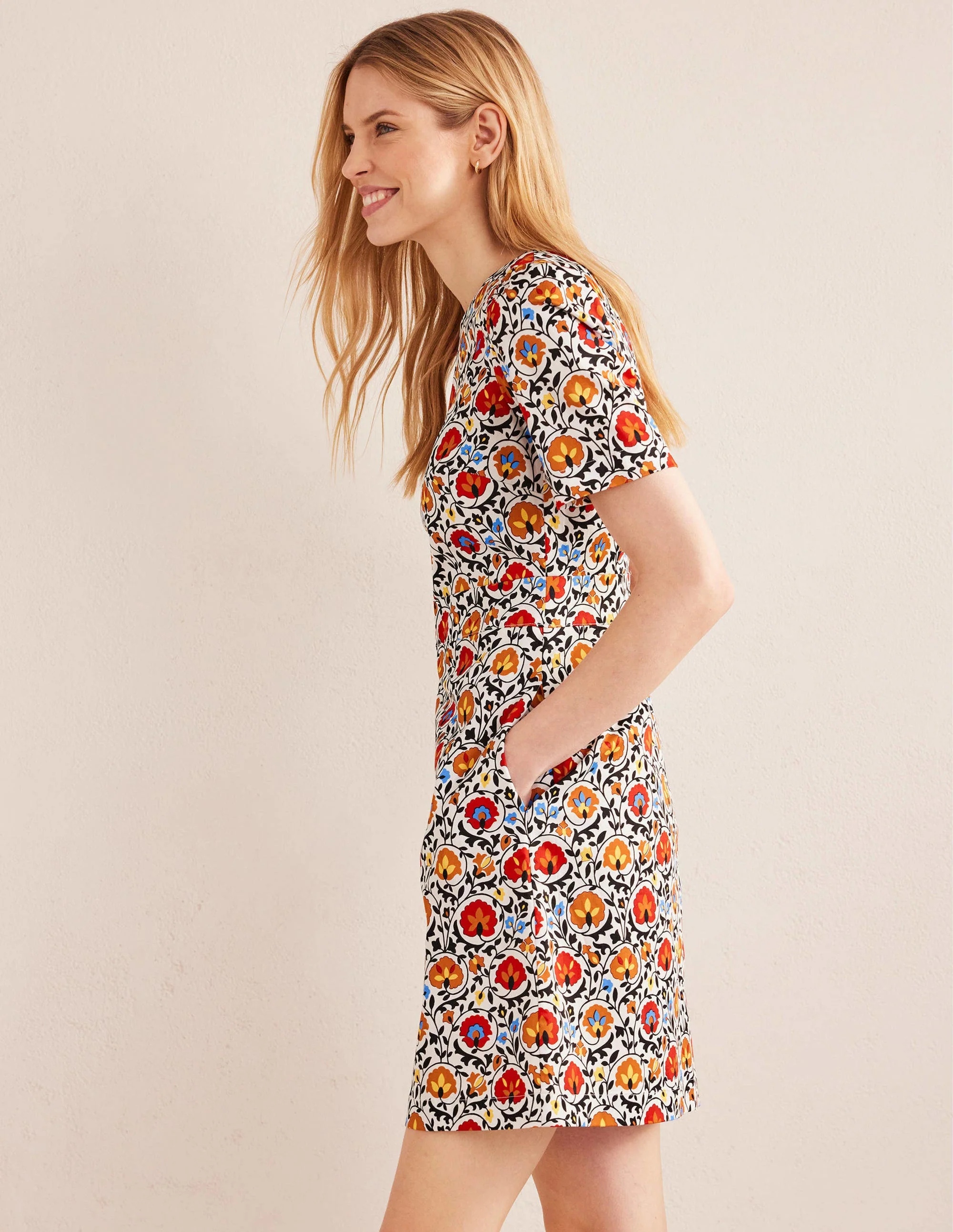 Cotton Mini Shift Dress-Multi, Enchanting Bloom - Image 4