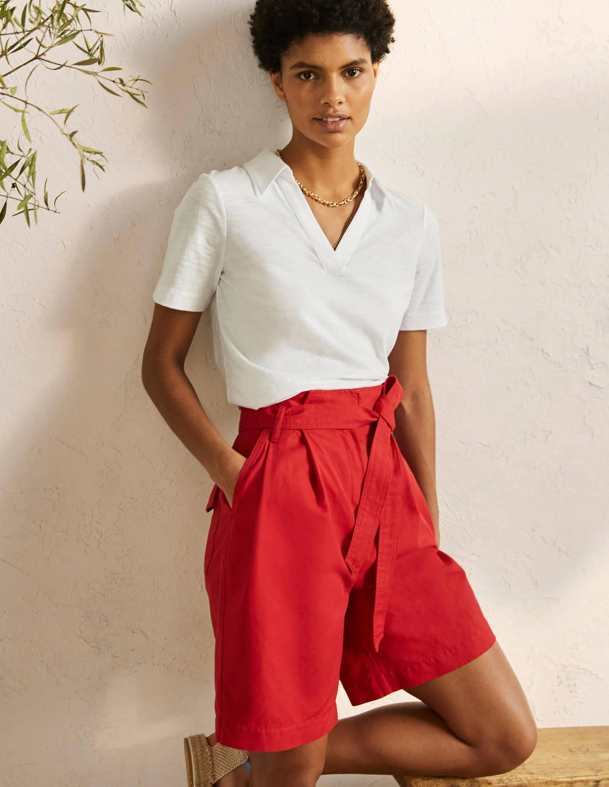 Cotton Polo Top-White