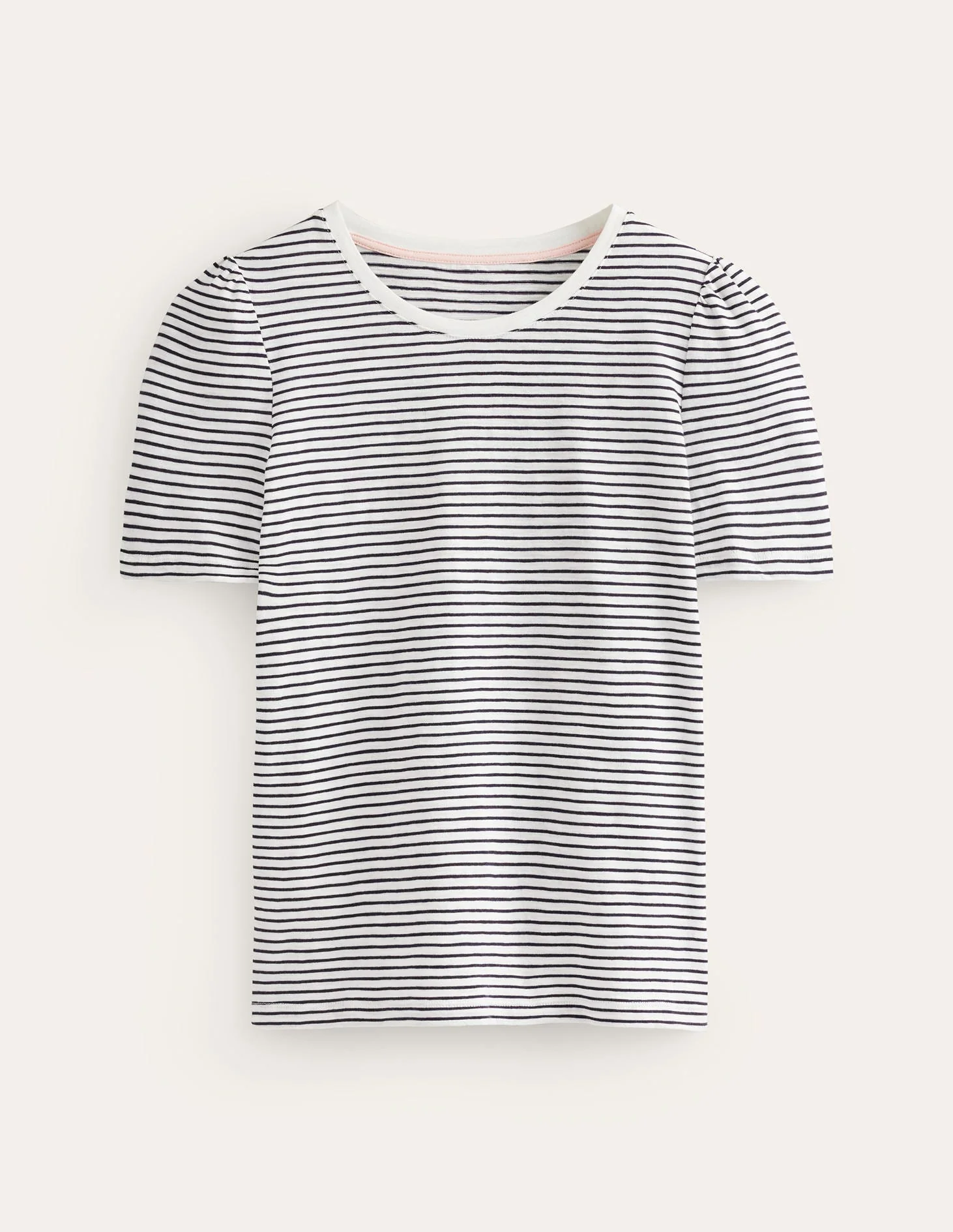 Cotton Puff Sleeve T-Shirt-Ivory, Navy Stripe - Image 6