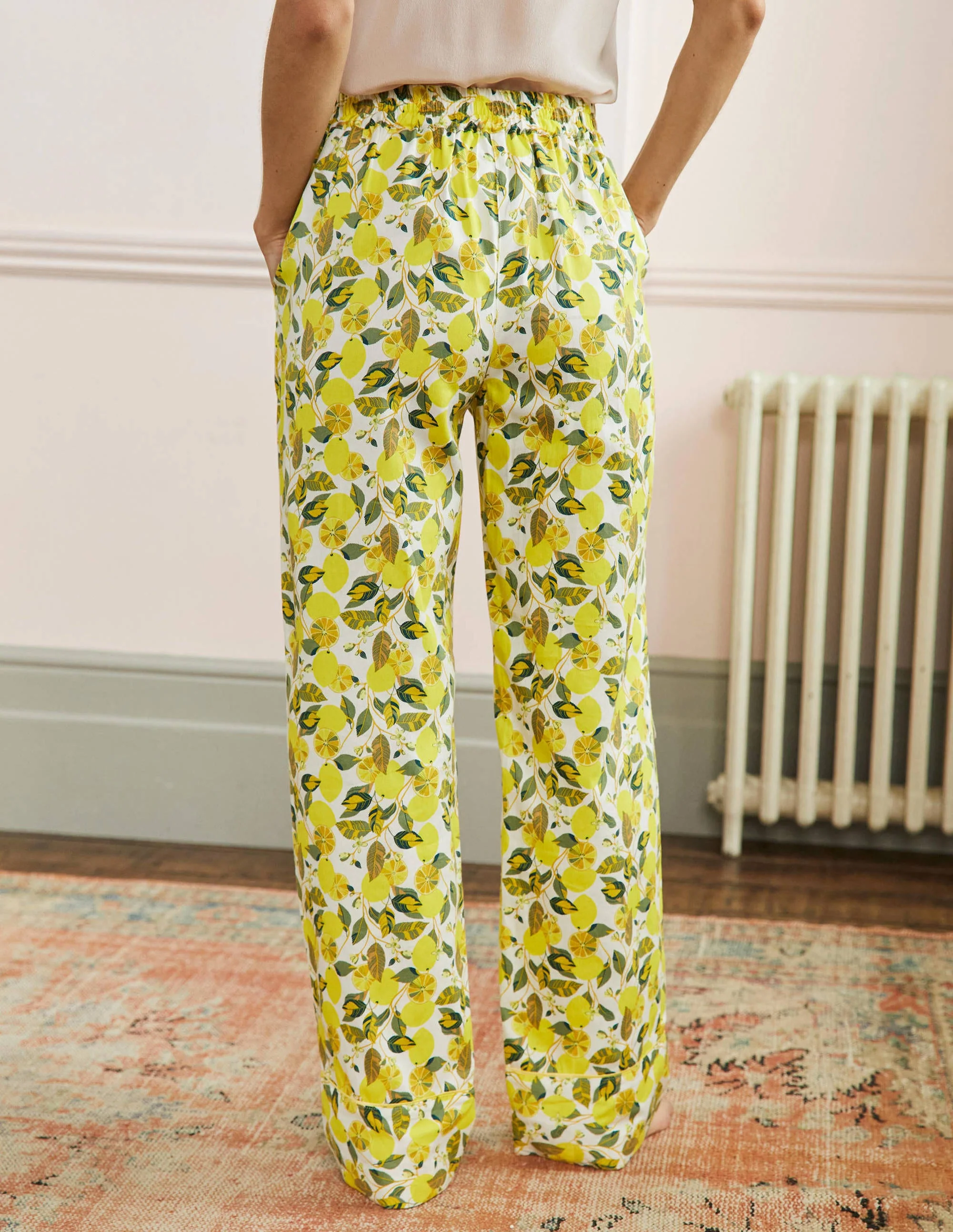 Cotton Pyjama Trousers-Ivory, Lemon Vine - Image 3