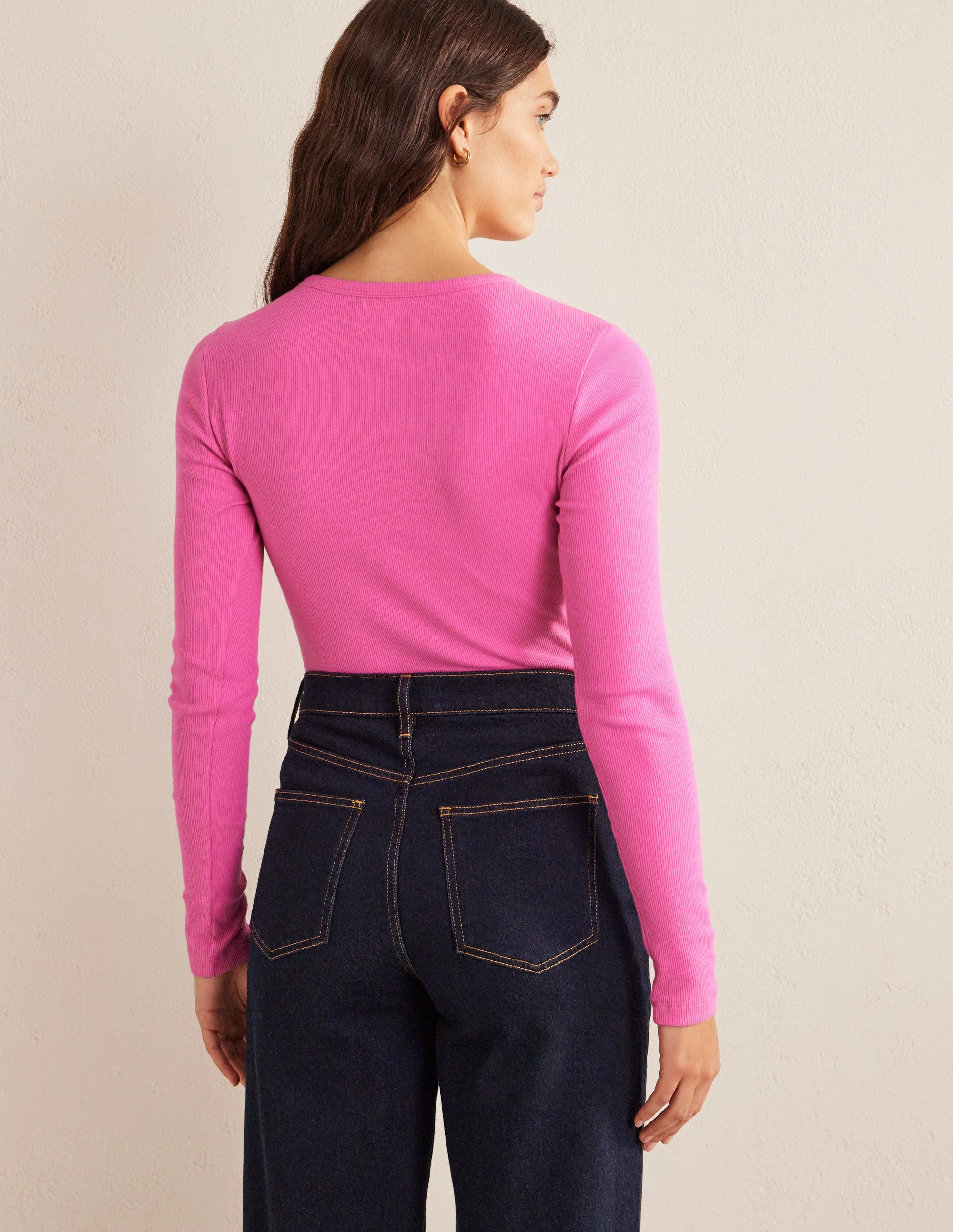 Cotton Ribbed Long Sleeve Top-Plum Blossom - Image 3