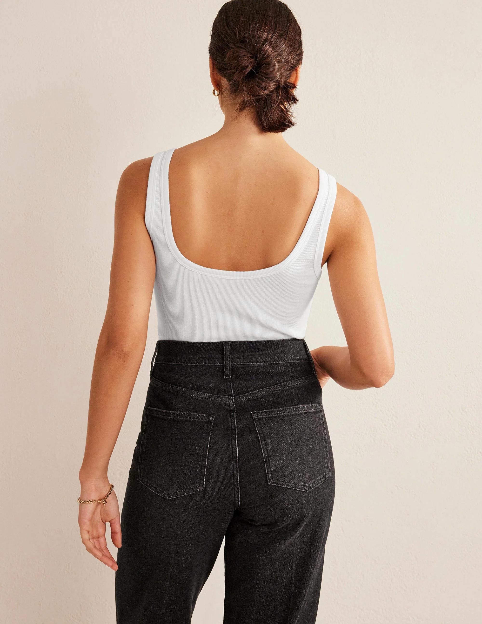 Cotton Ribbed Scoop Vest-White - Image 3