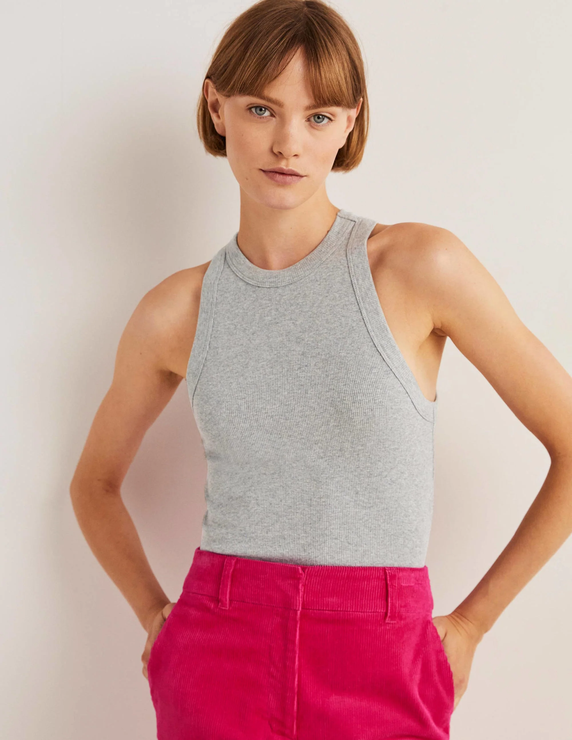 Cotton Ribbed Vest-Grey Marl