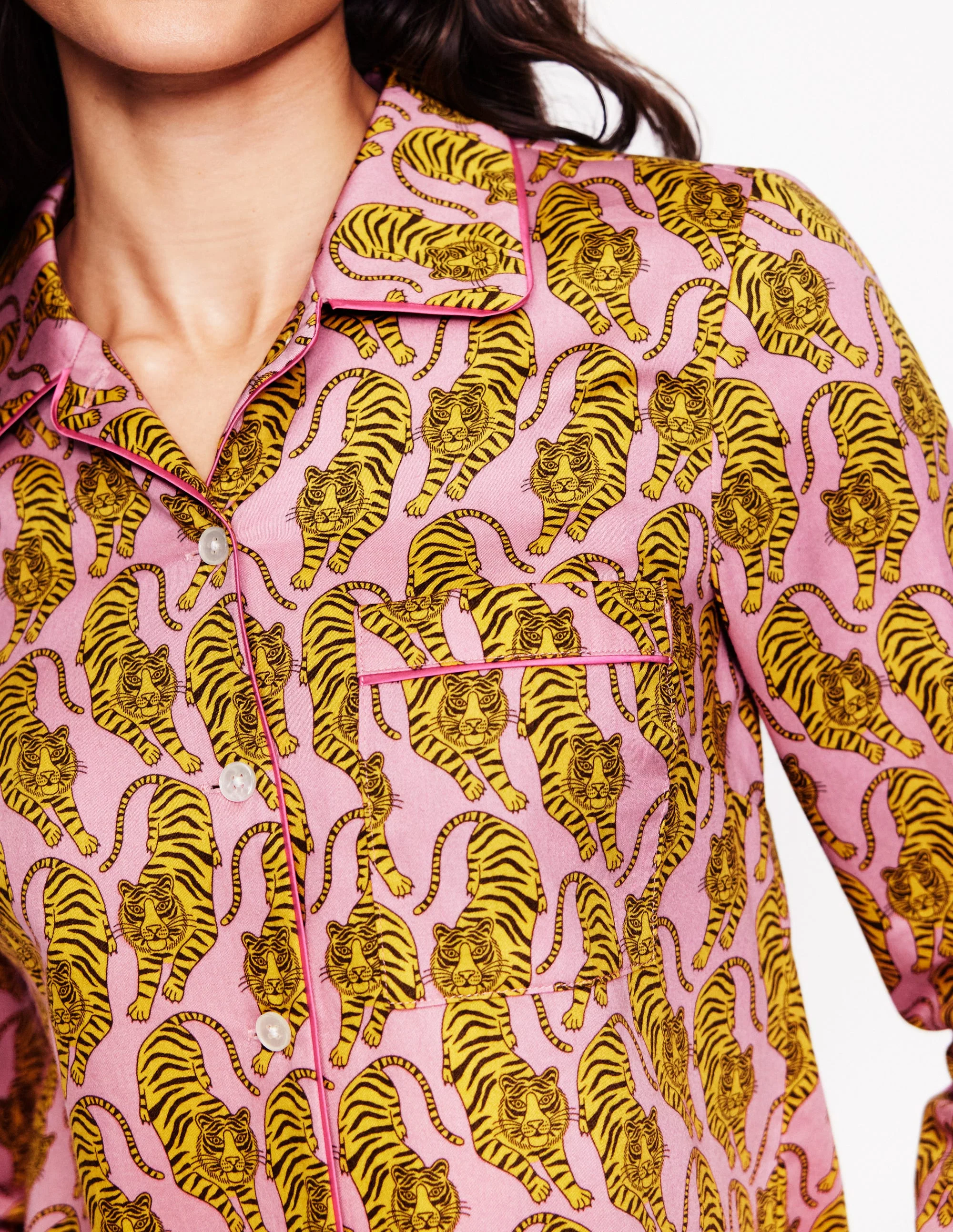 Cotton Sateen Pyjama Shirt-Ceylon Yellow, Tiger - Image 2