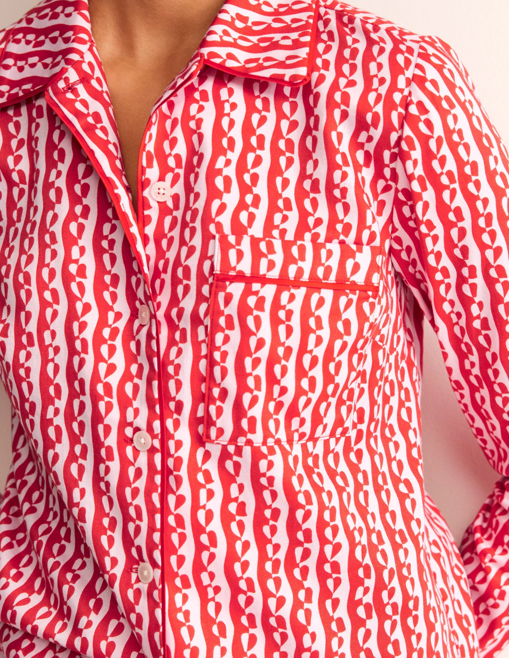 Cotton Sateen Pyjama Shirt-Orchid Pink, Abstract Heart - Image 2
