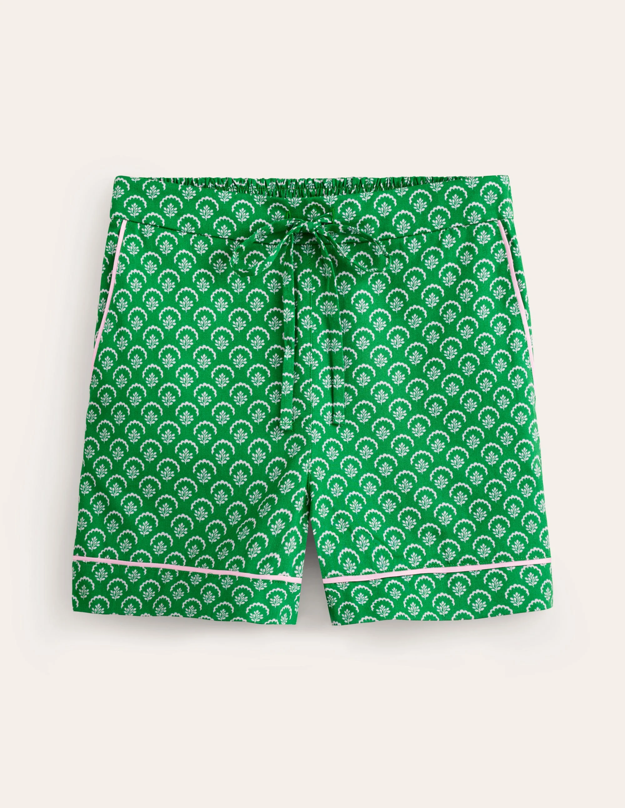 Cotton Sateen Pyjama Shorts-Green, Ditsy Vine - Image 5