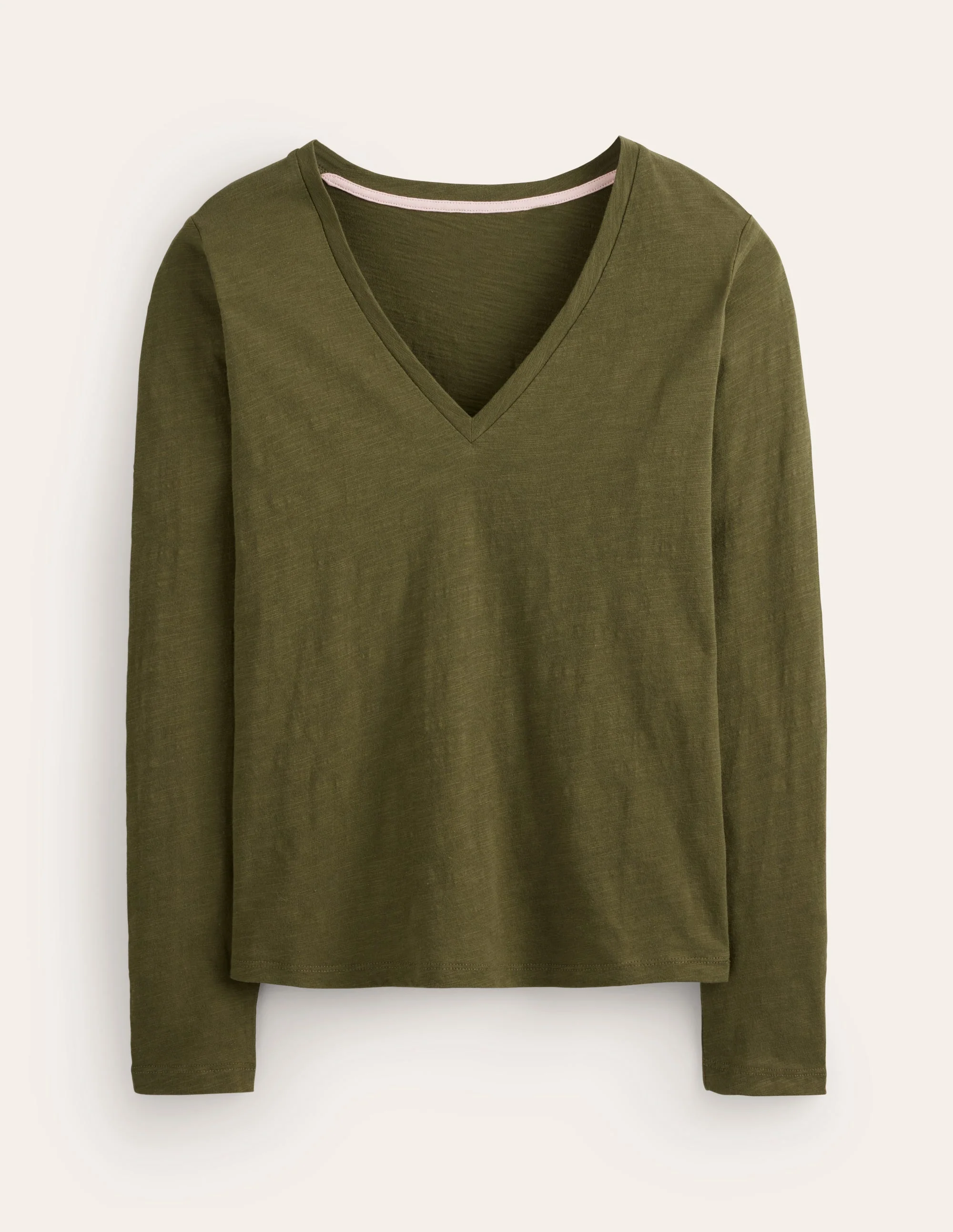 Cotton V-Neck Long Sleeve Top-Oregano - Image 5