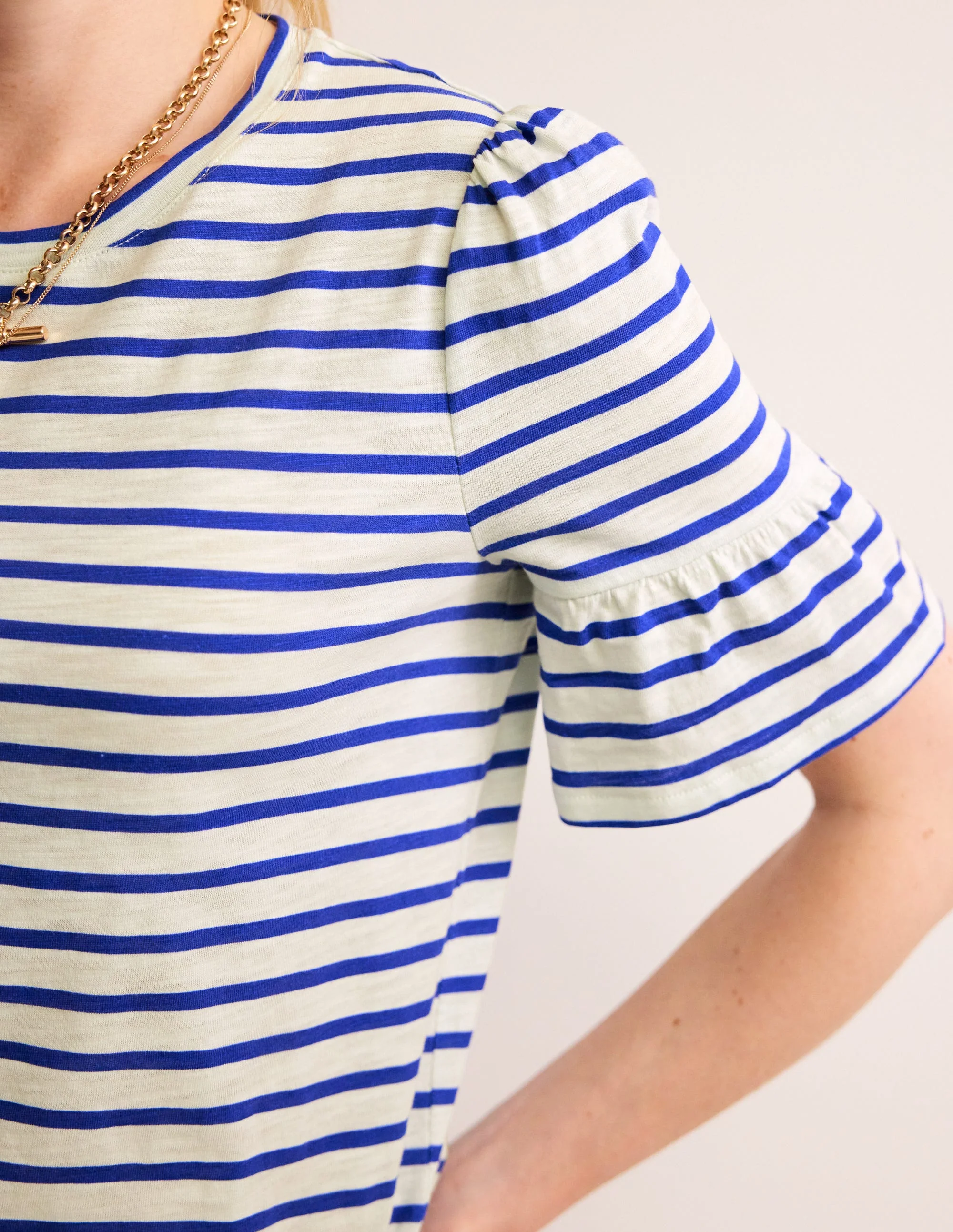 Crew Neck Frill Cuff T-shirt-Ivory, Surf the Web - Image 2