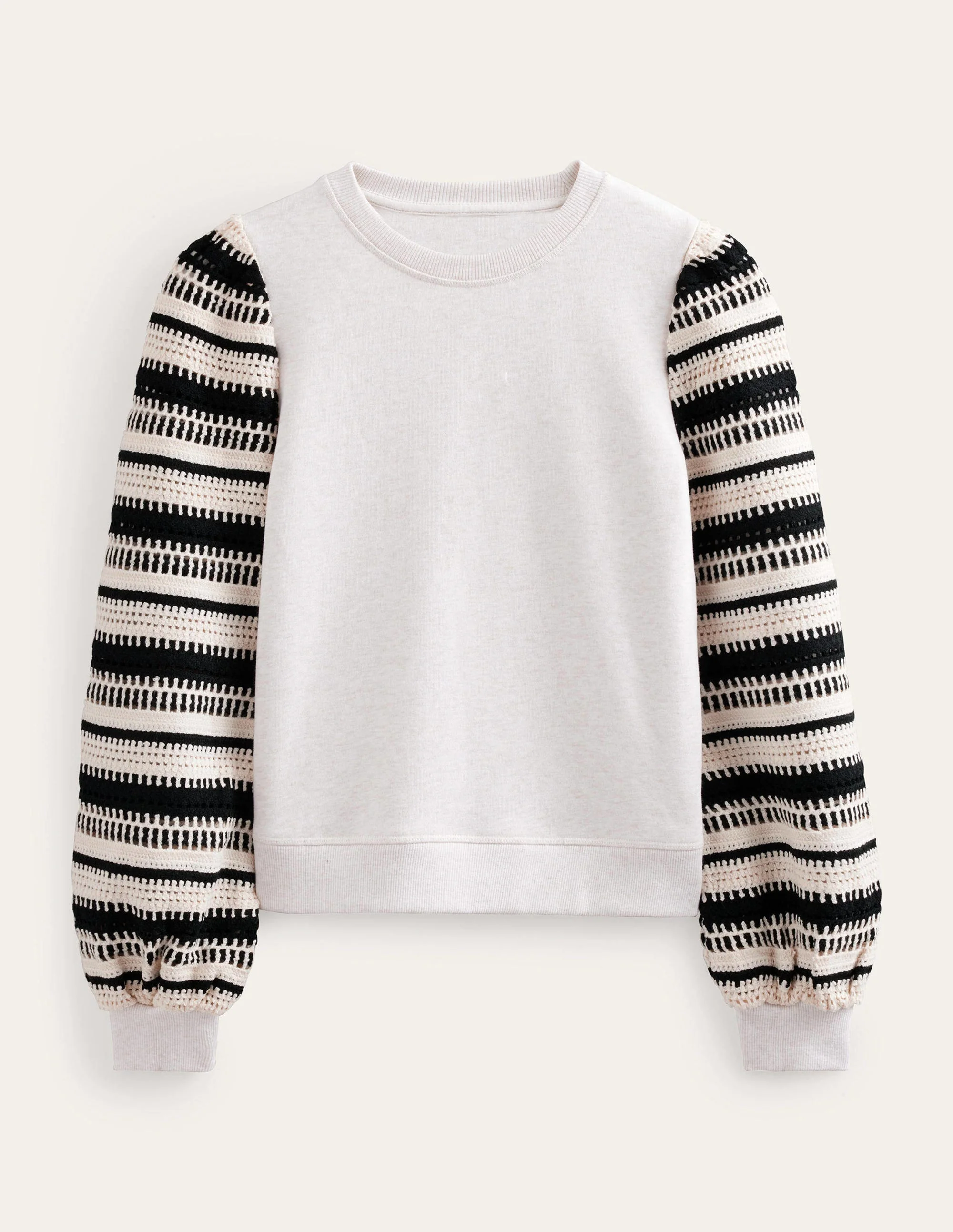 Crochet Sweatshirt-Oatmeal Marl, Crochet Sleeve - Image 5
