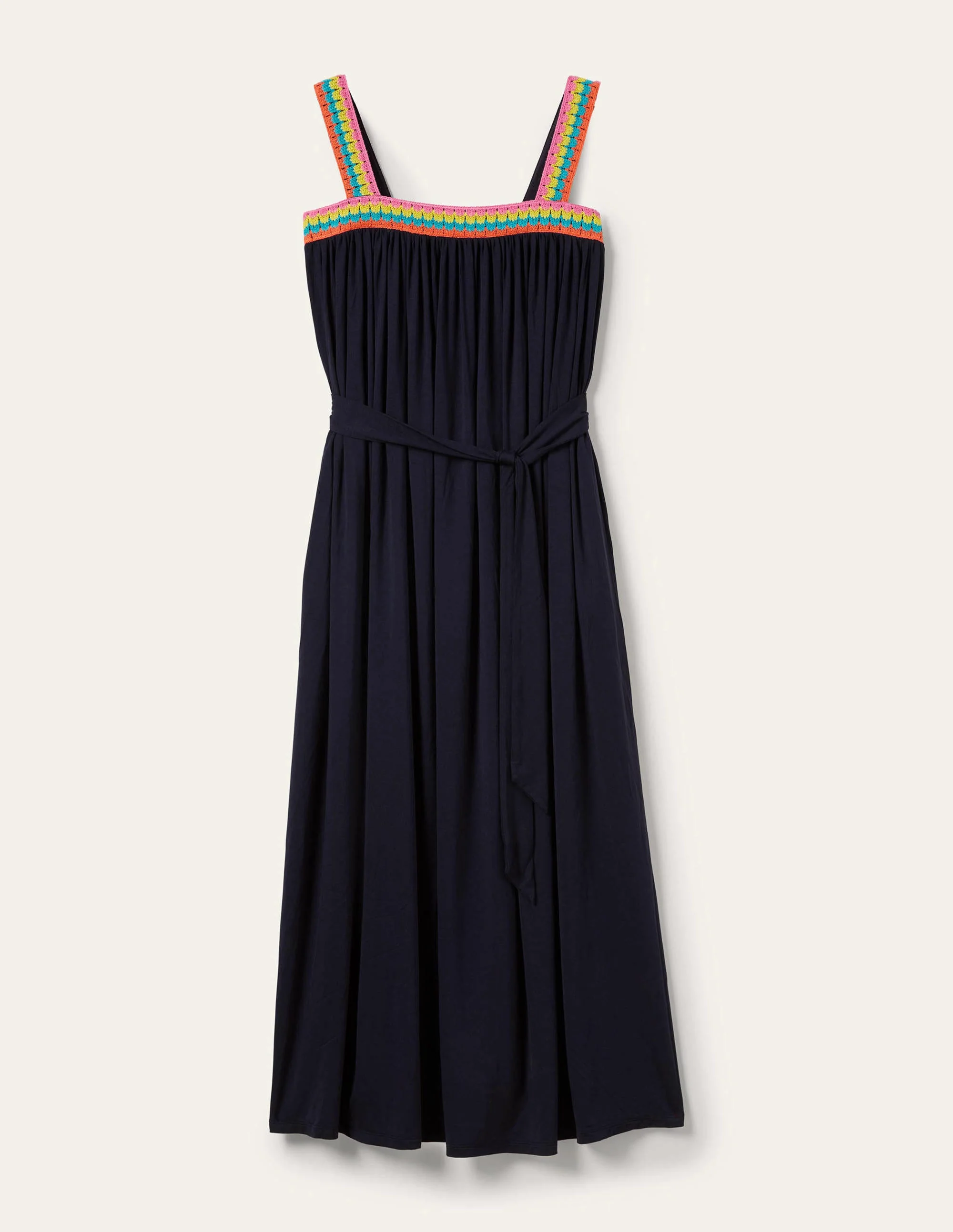 Crochet Trim Jersey Maxi Dress-Navy - Image 7