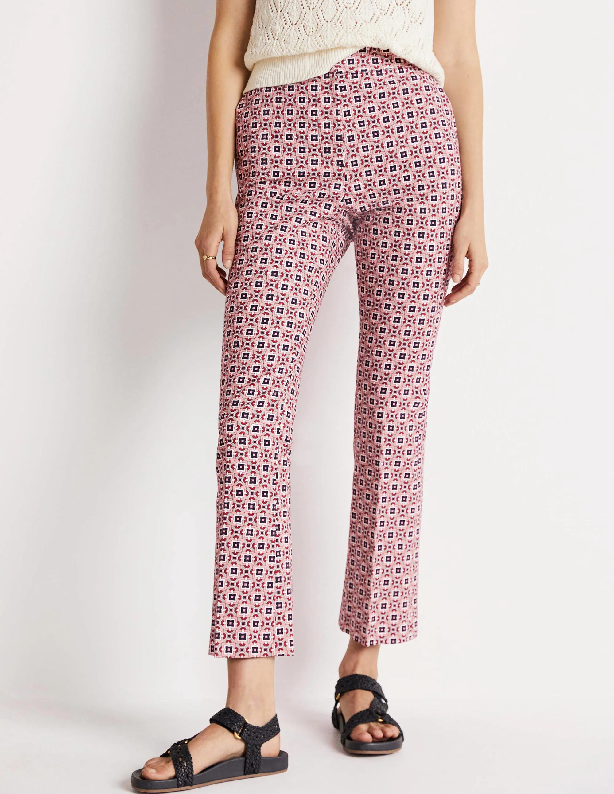 Cropped Flare Trousers-Almond Pink, Square Geo - Image 4