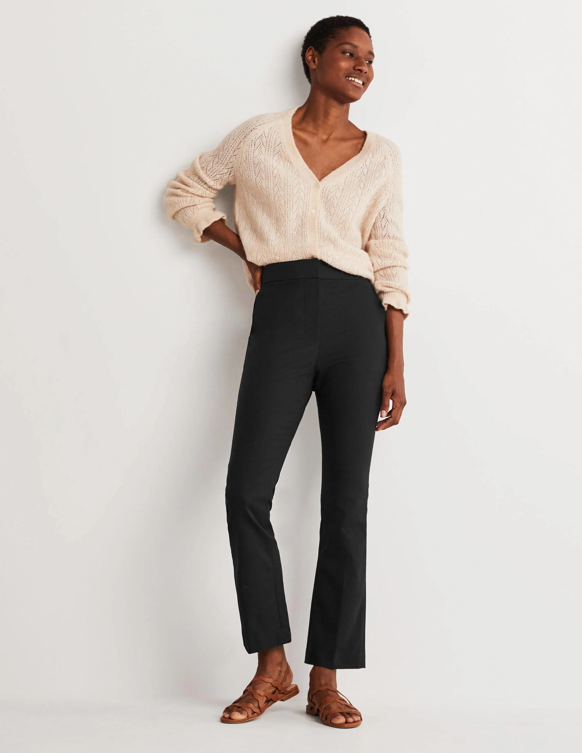 Cropped Flare Trousers-Black - Image 6