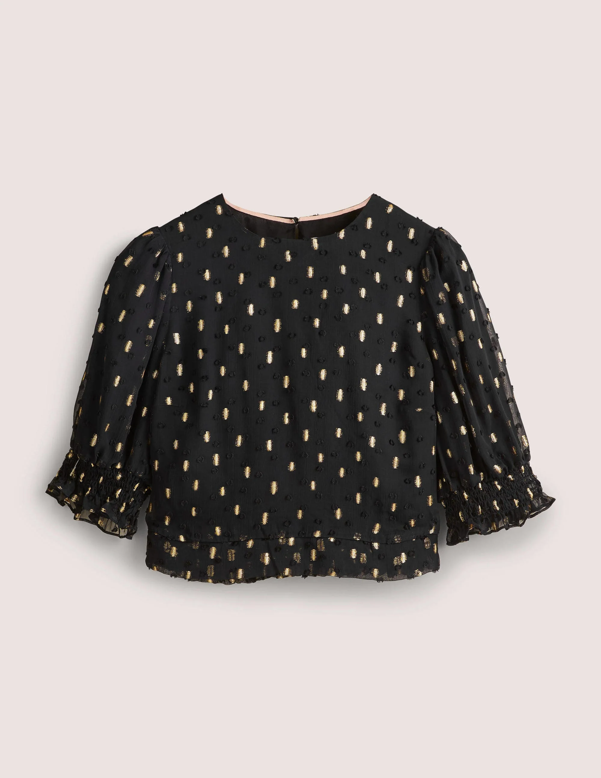 Cropped Metallic Smocked Top-Black and Gold Clip - Image 5