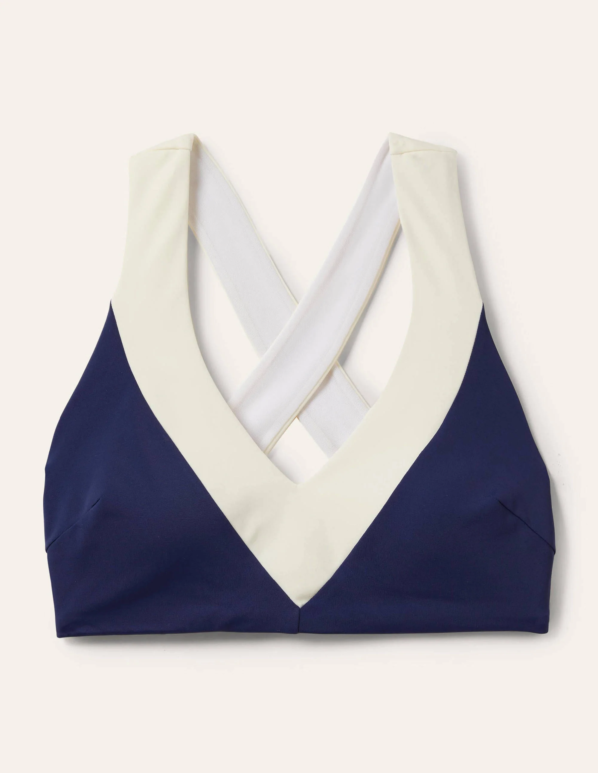 Cross-back Bikini Top-French Navy, Ivory Colourblock - Image 5