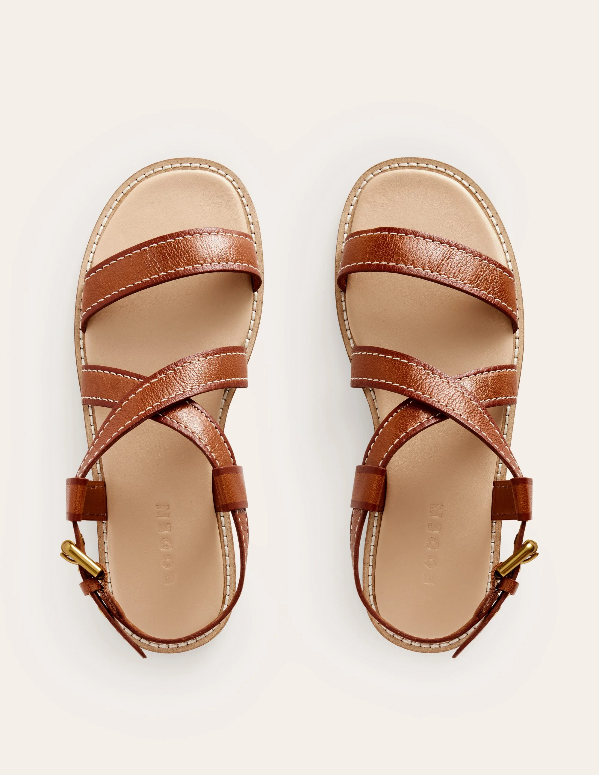 Cross Strap Flat Sandals-Tan Lux Leather - Image 6
