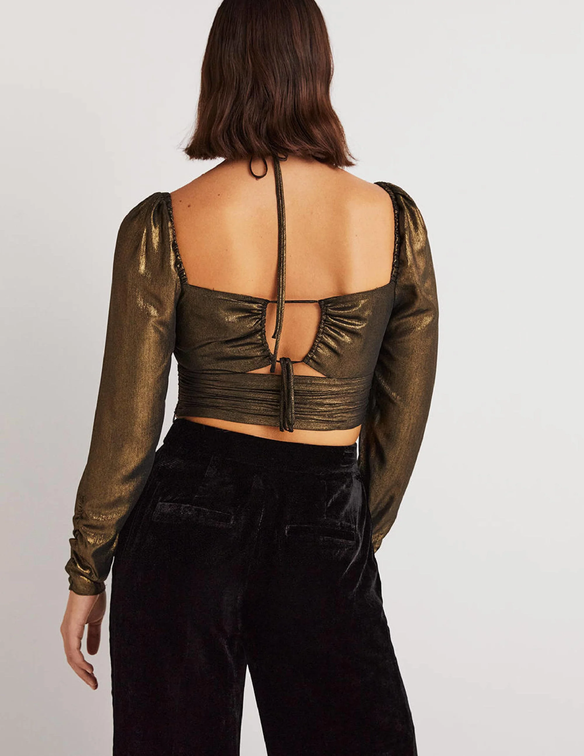 Cut Out Detail Halter Top-Gold - Image 3