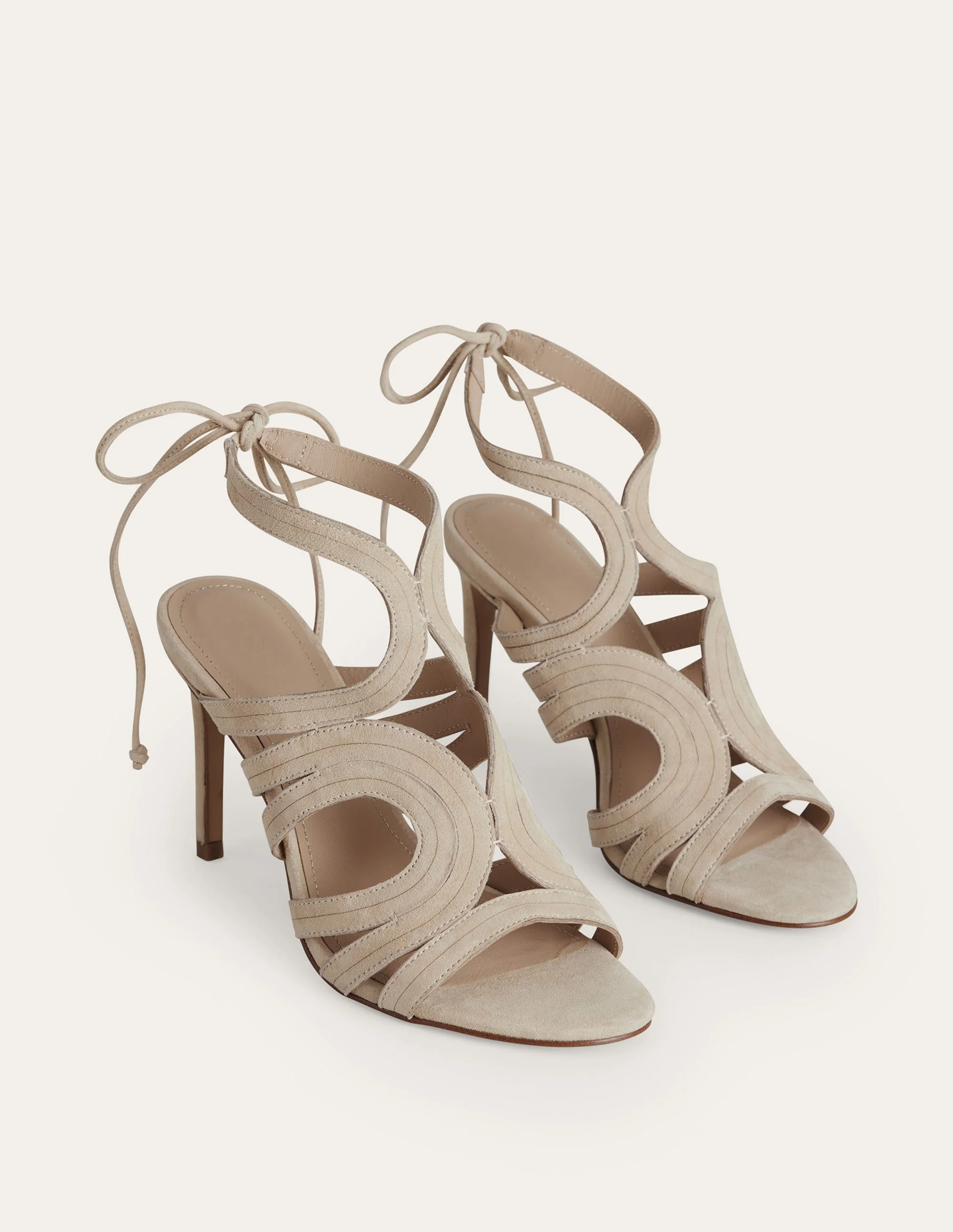 Cut Out Heeled Sandals-Oatmeal Suede - Image 3