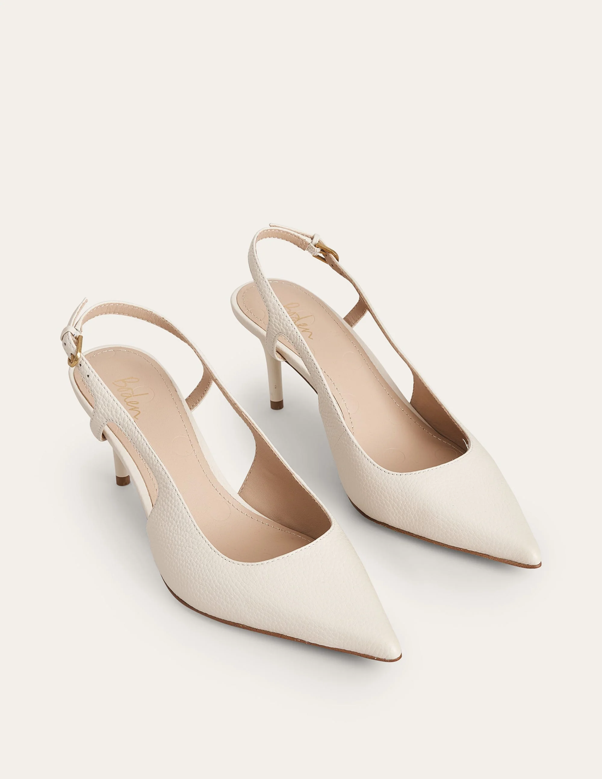 Cut Out Sling Back Heels-Off White Tumbled Leather - Image 2