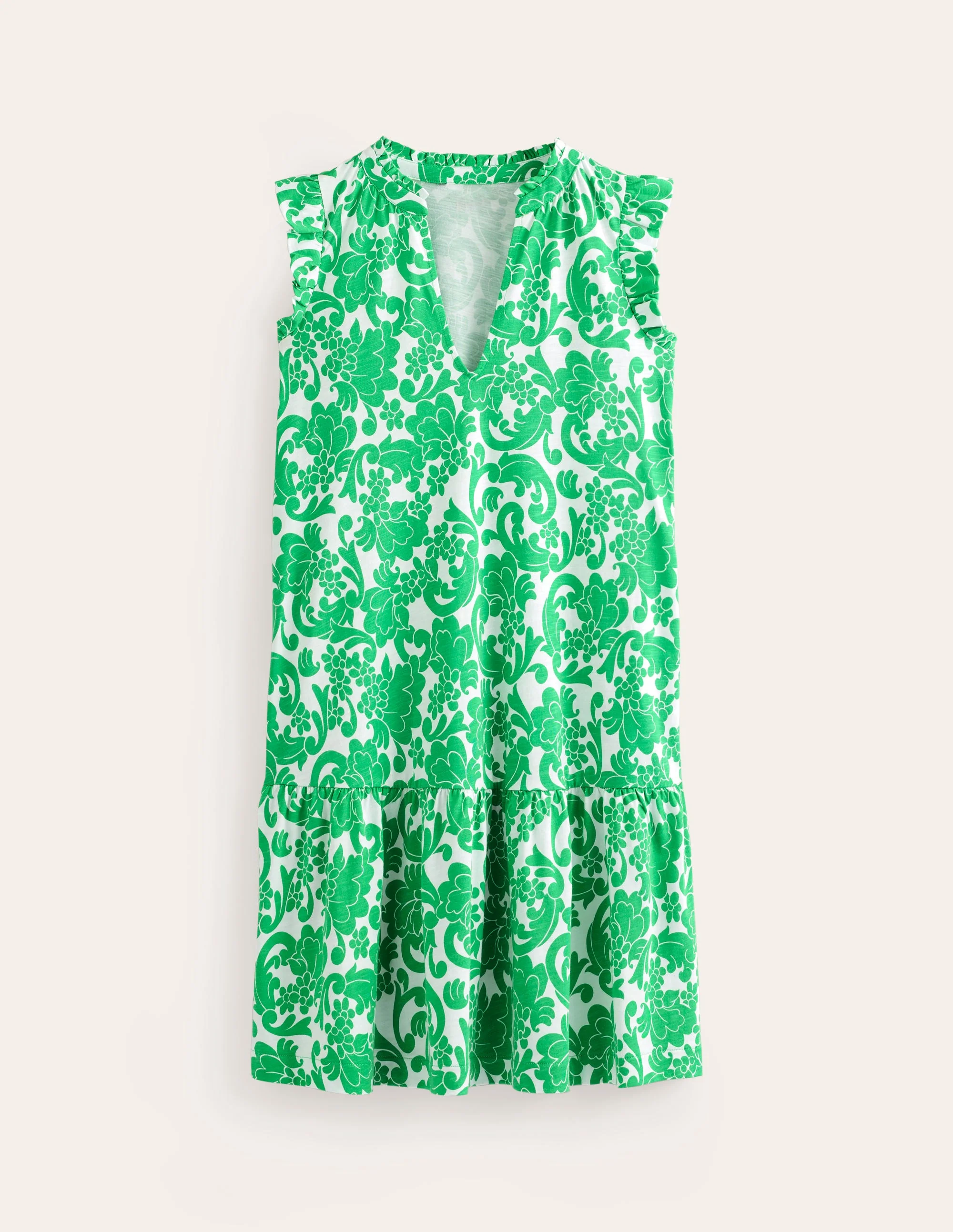 Daisy Jersey Short Tier Dress-Bright Green, Opulent Whirl - Image 5