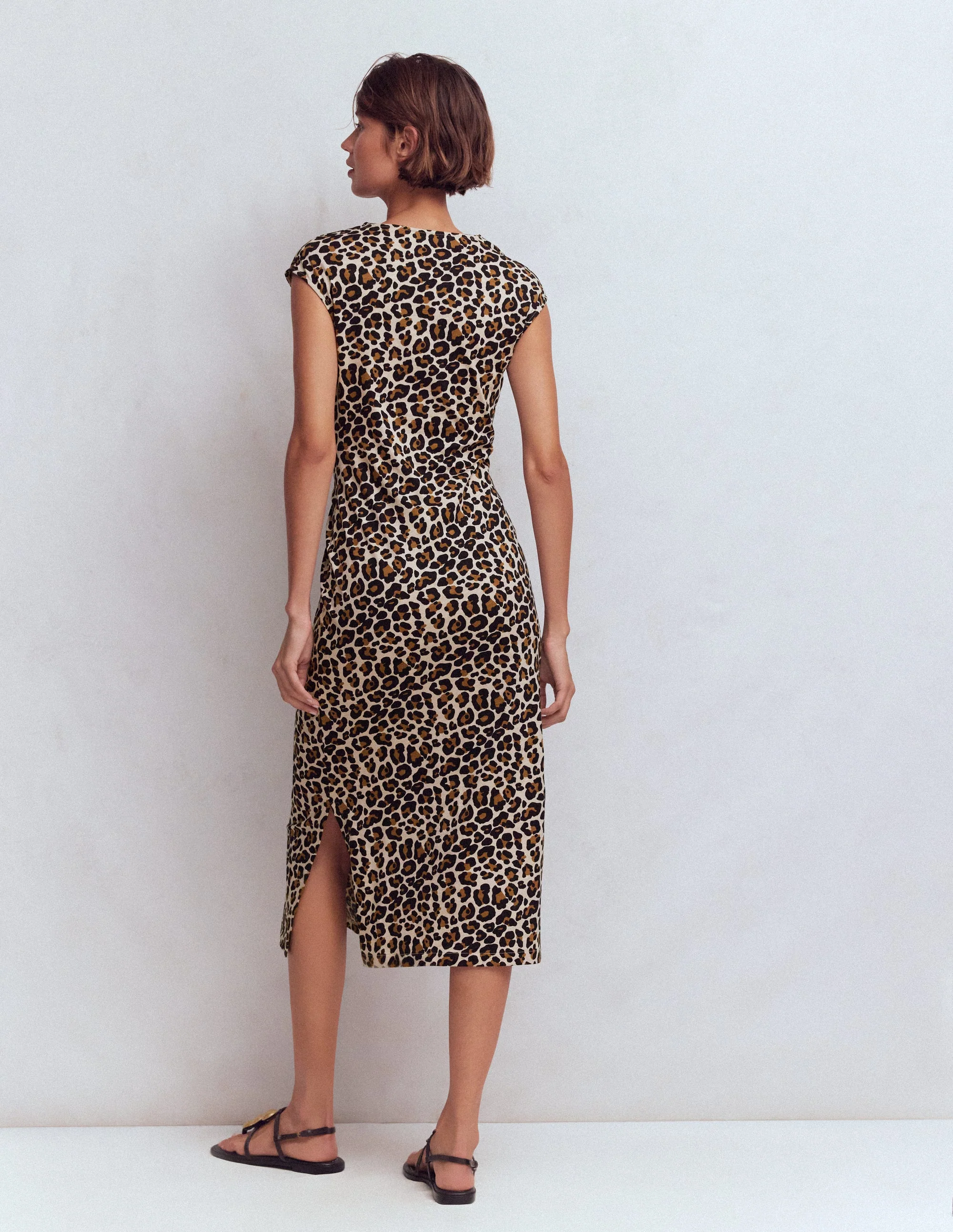 Delilah Twisted Midi Dress-Almond Milk, Cheetah Pop - Image 3