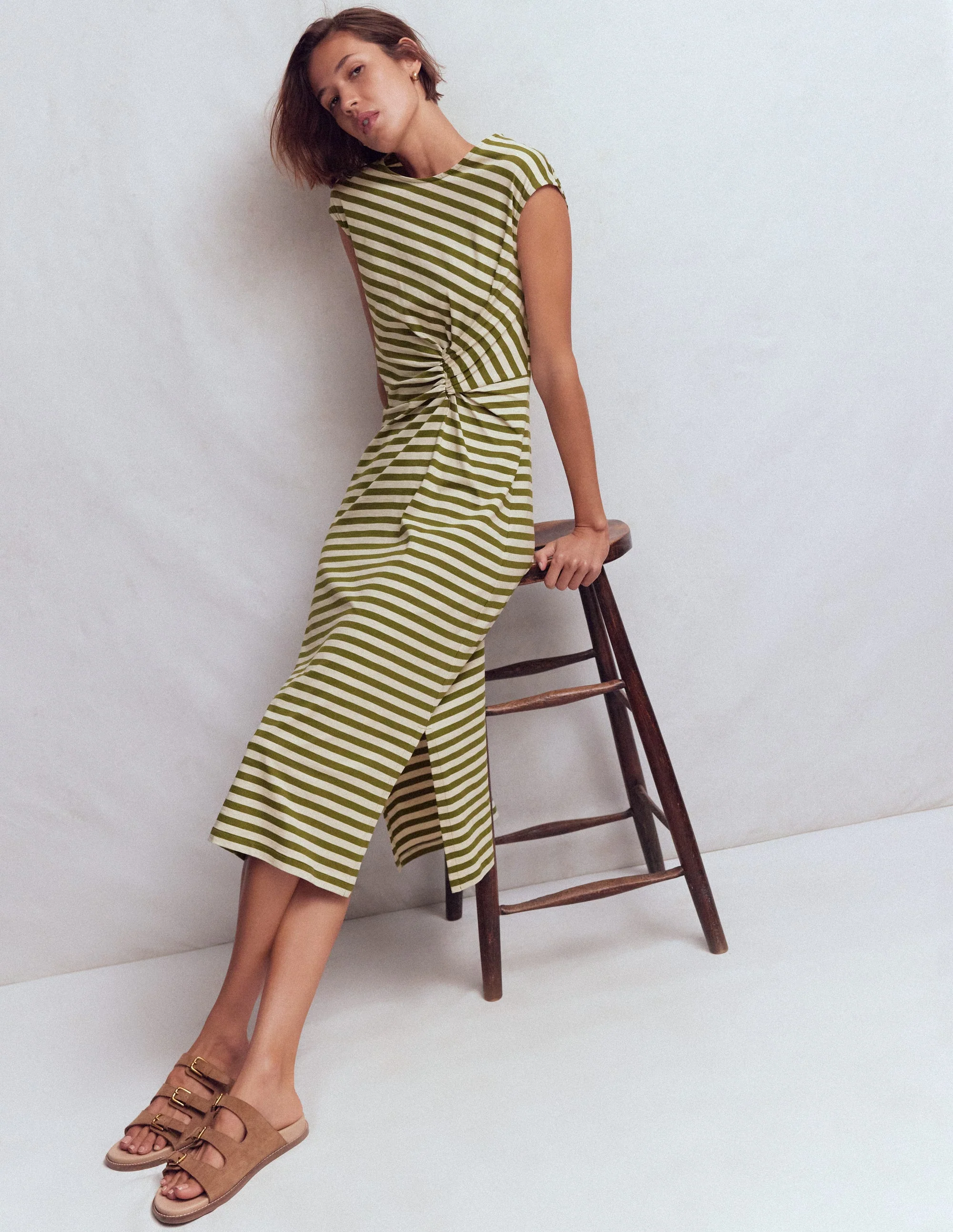 Delilah Twisted Midi Dress-Stripe