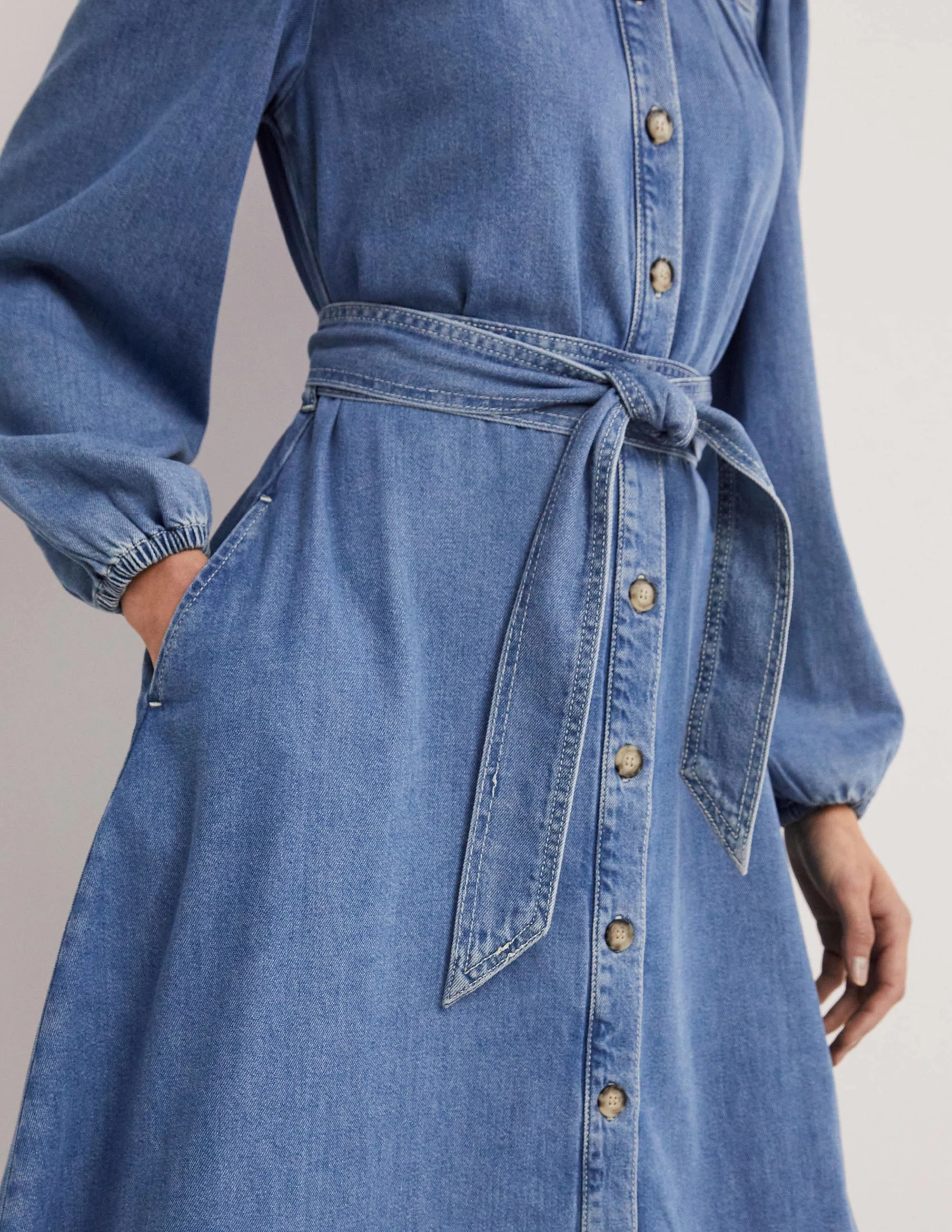 Denim Midi Shirt Dress-Light Denim - Image 5