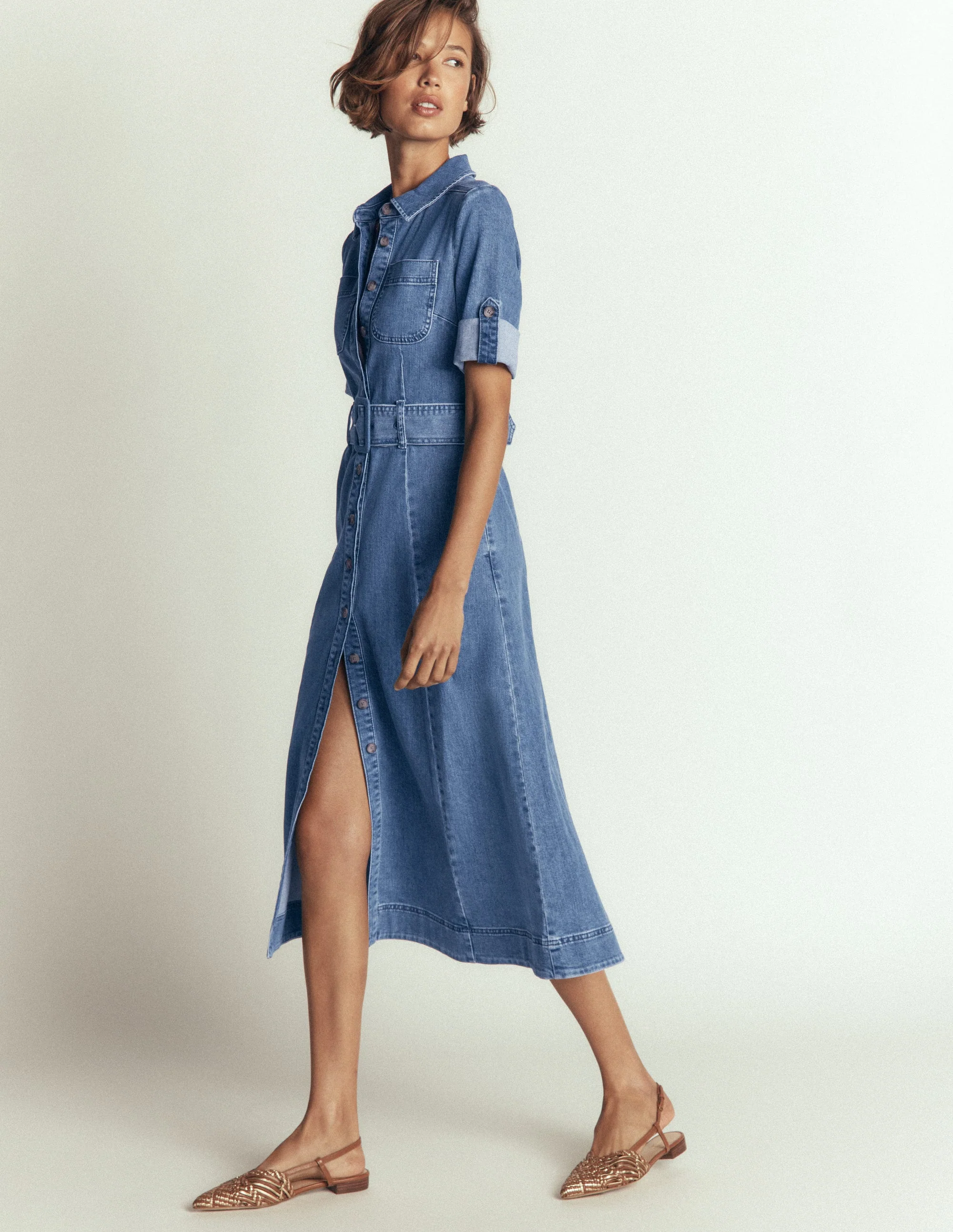 Denim Midi Shirt Dress-Light Vintage - Image 3