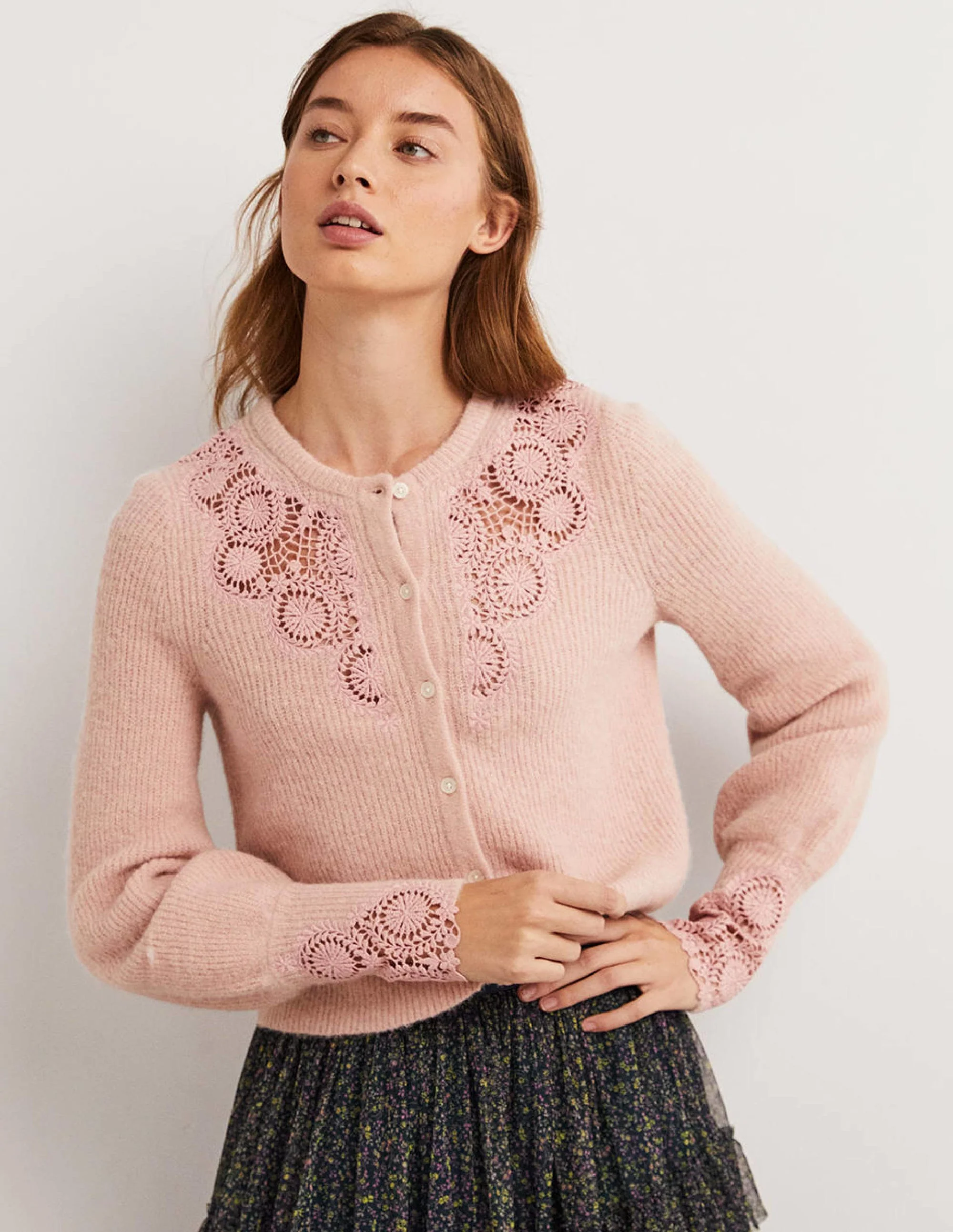 Detail Fluffy Cardigan-Pink Frosting Embroidery