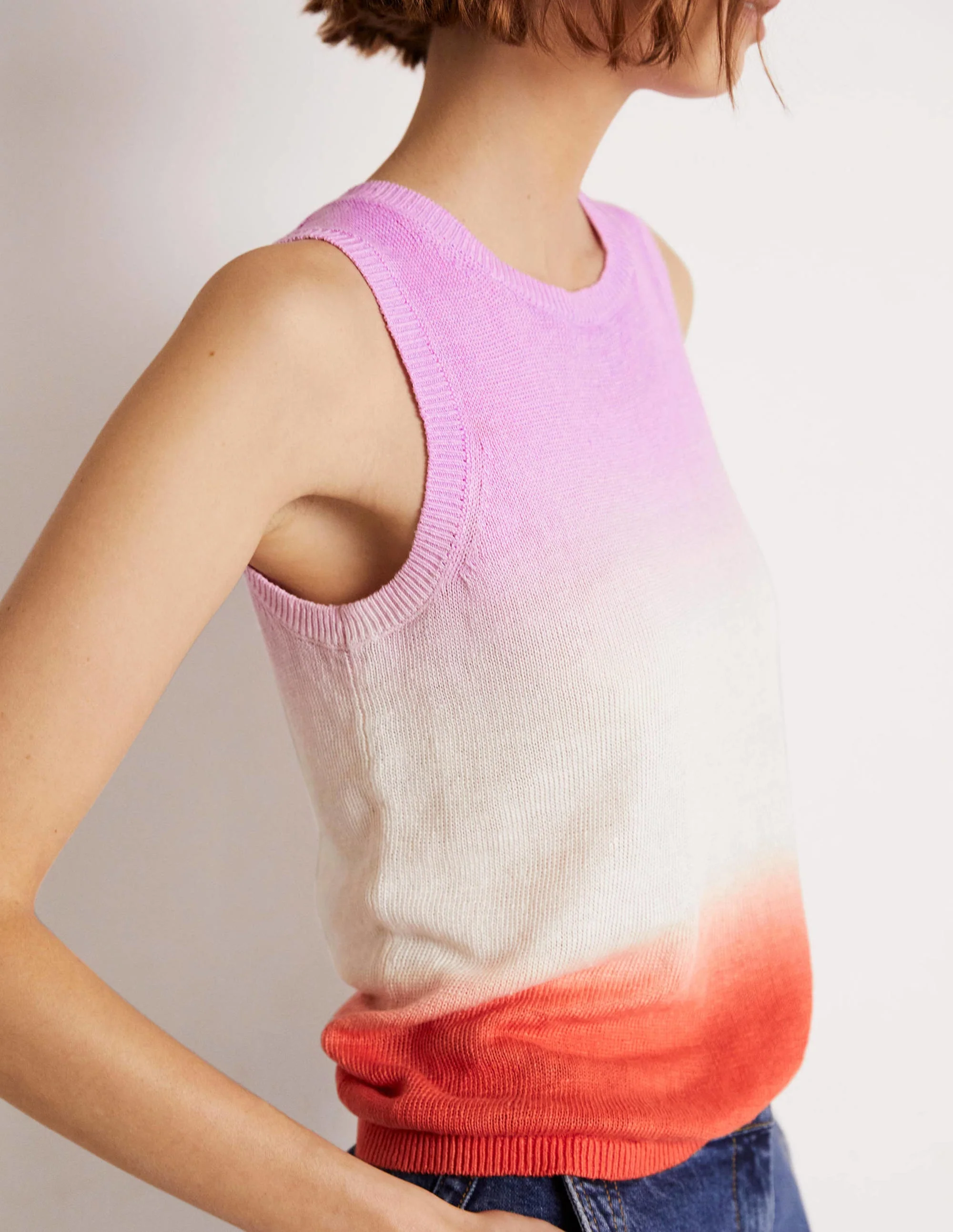 Dip-Dye Linen Vest-Firecracker/ Bon Bon Ombre - Image 10