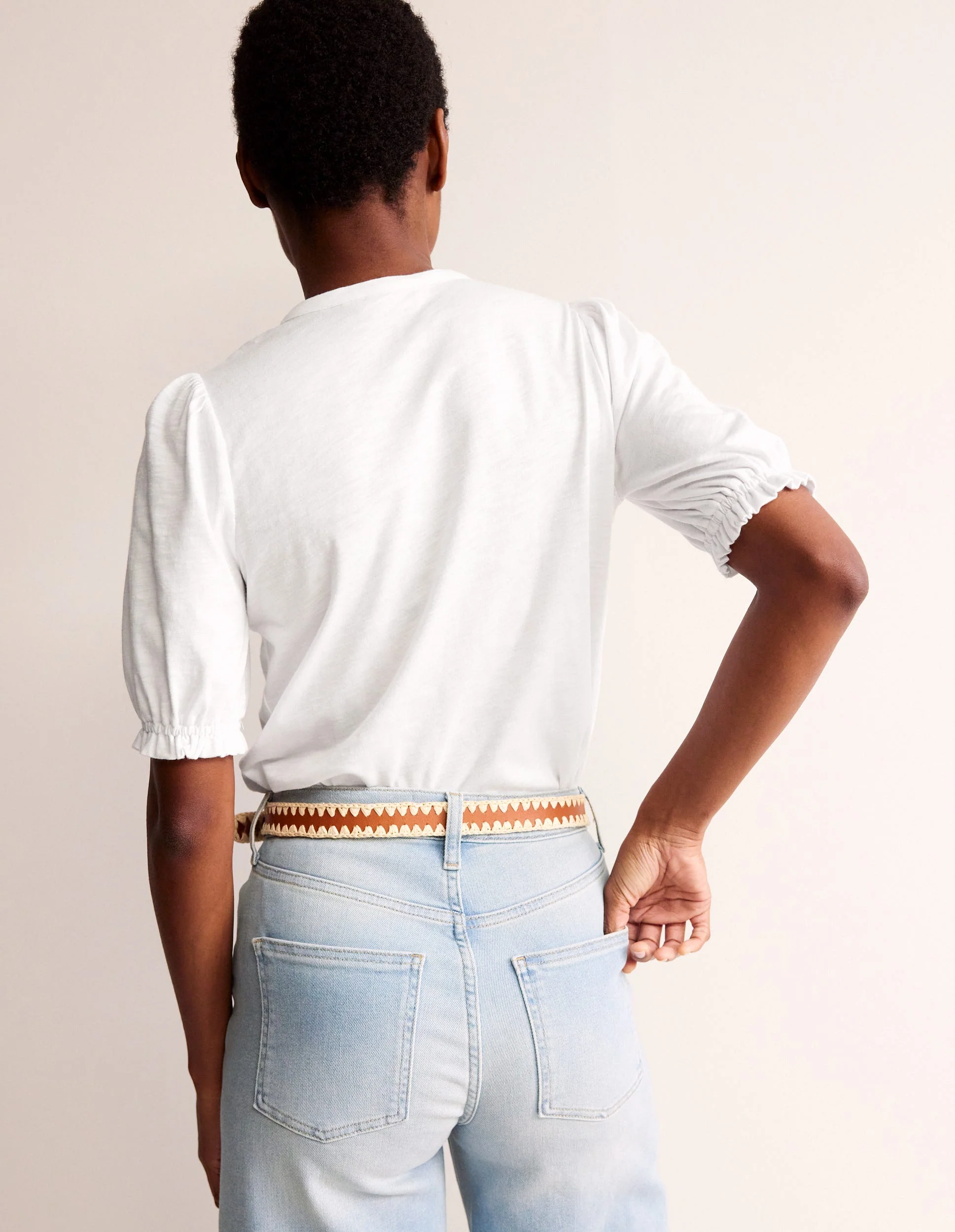 Dolly Puff Sleeve Jersey Shirt-White - Image 3