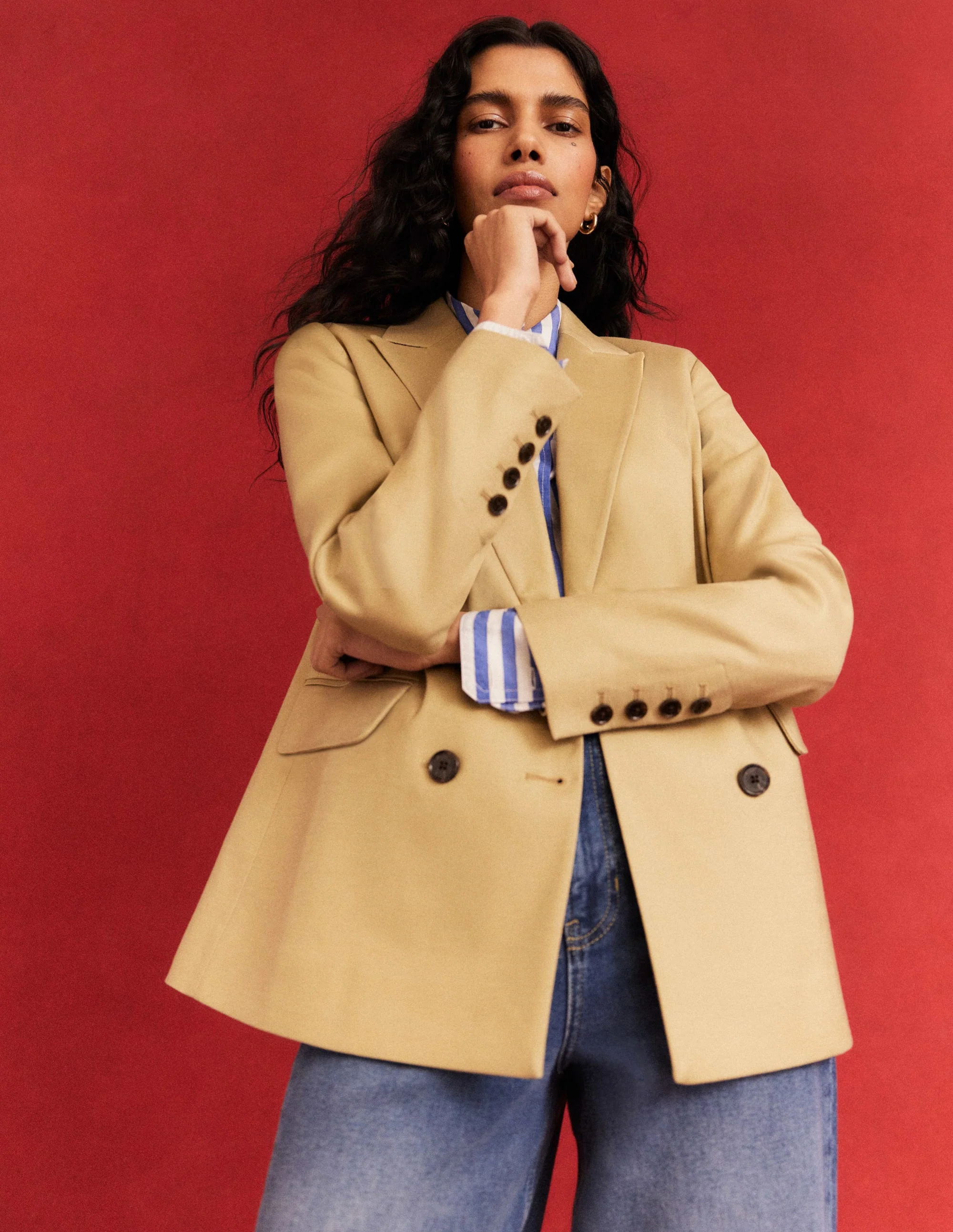 Double Breasted Twill Blazer-Slate Green - Image 5