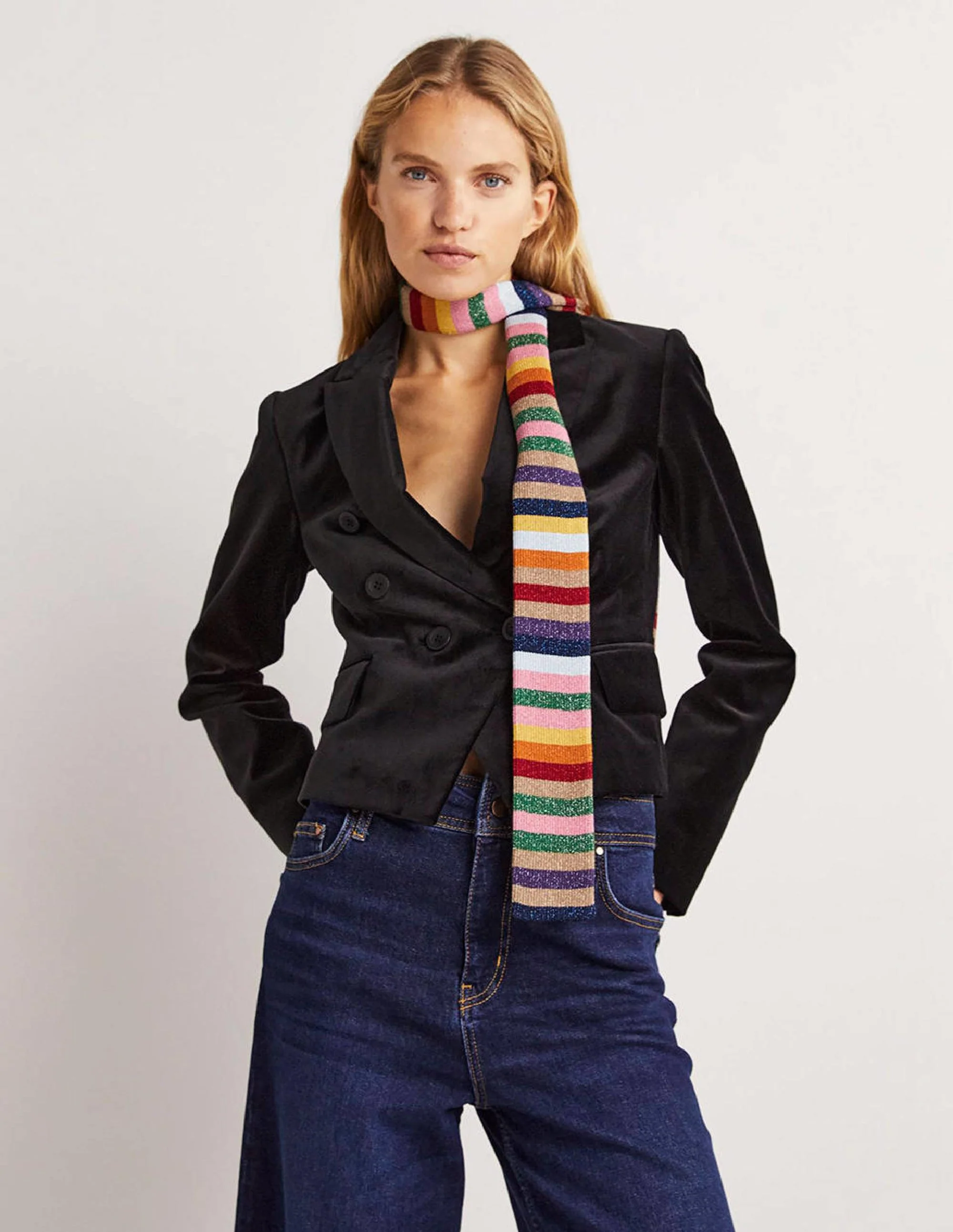 Double Breasted Velvet Blazer-Black - Image 6