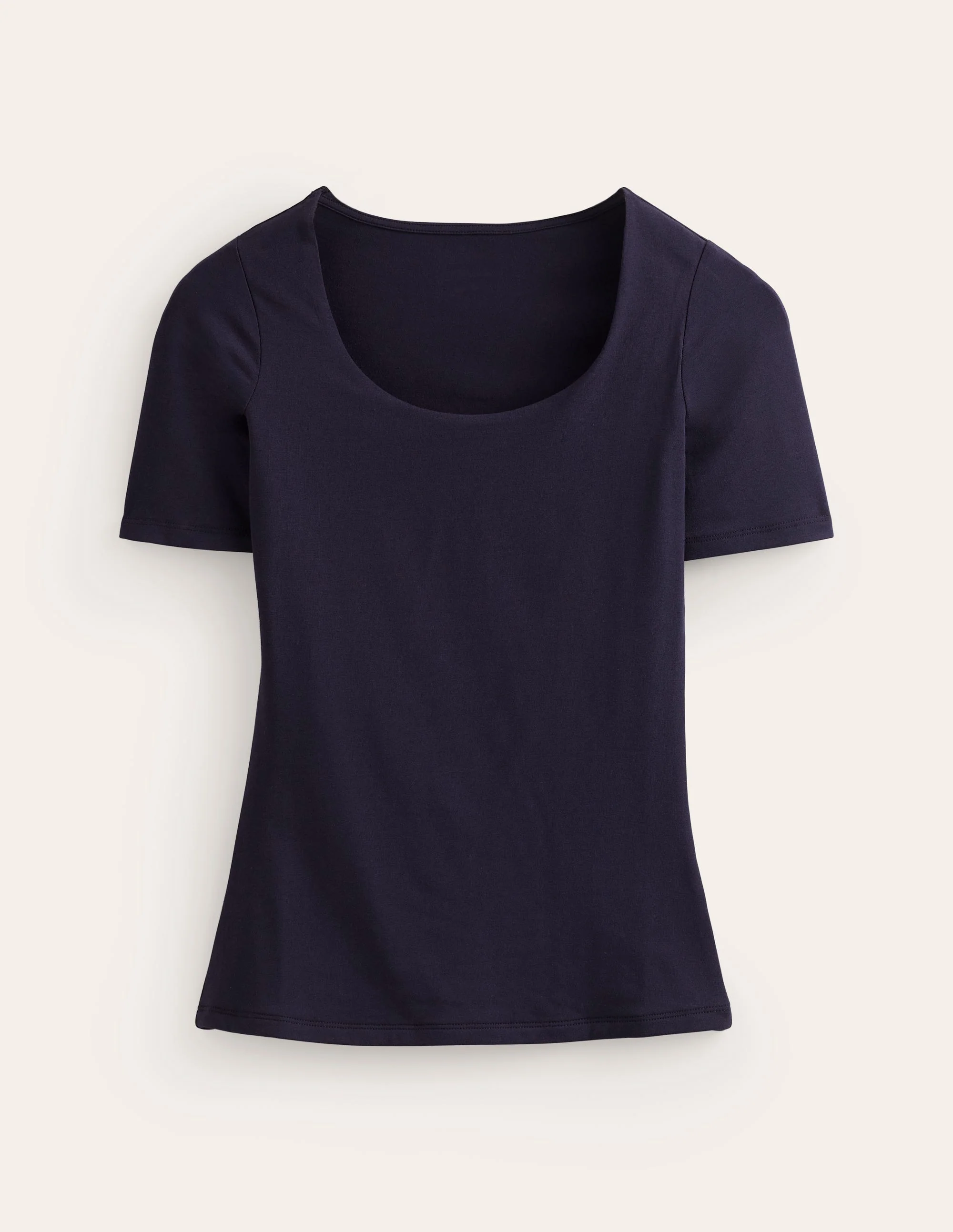 Double Layer Scoop T-shirt-Navy - Image 5