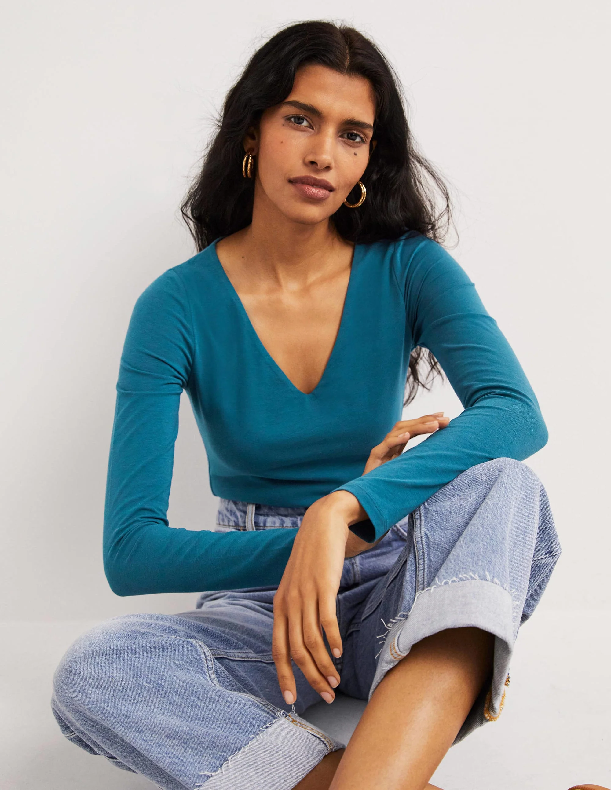 Double Layer V-neck Top-Baltic Blue